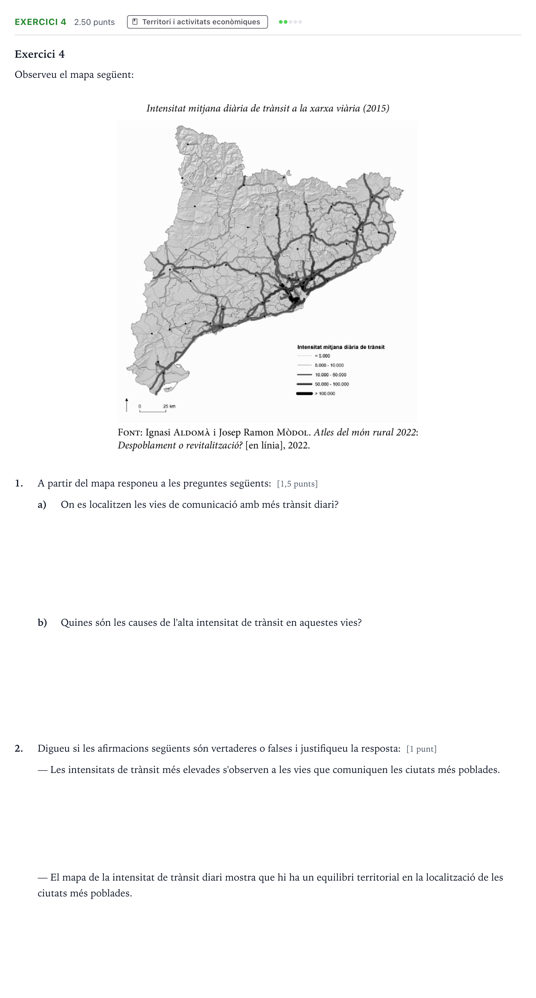 Enunciado: Exercici 4 · Geografía Selectividad Cataluña Setembre Serie 2 2023