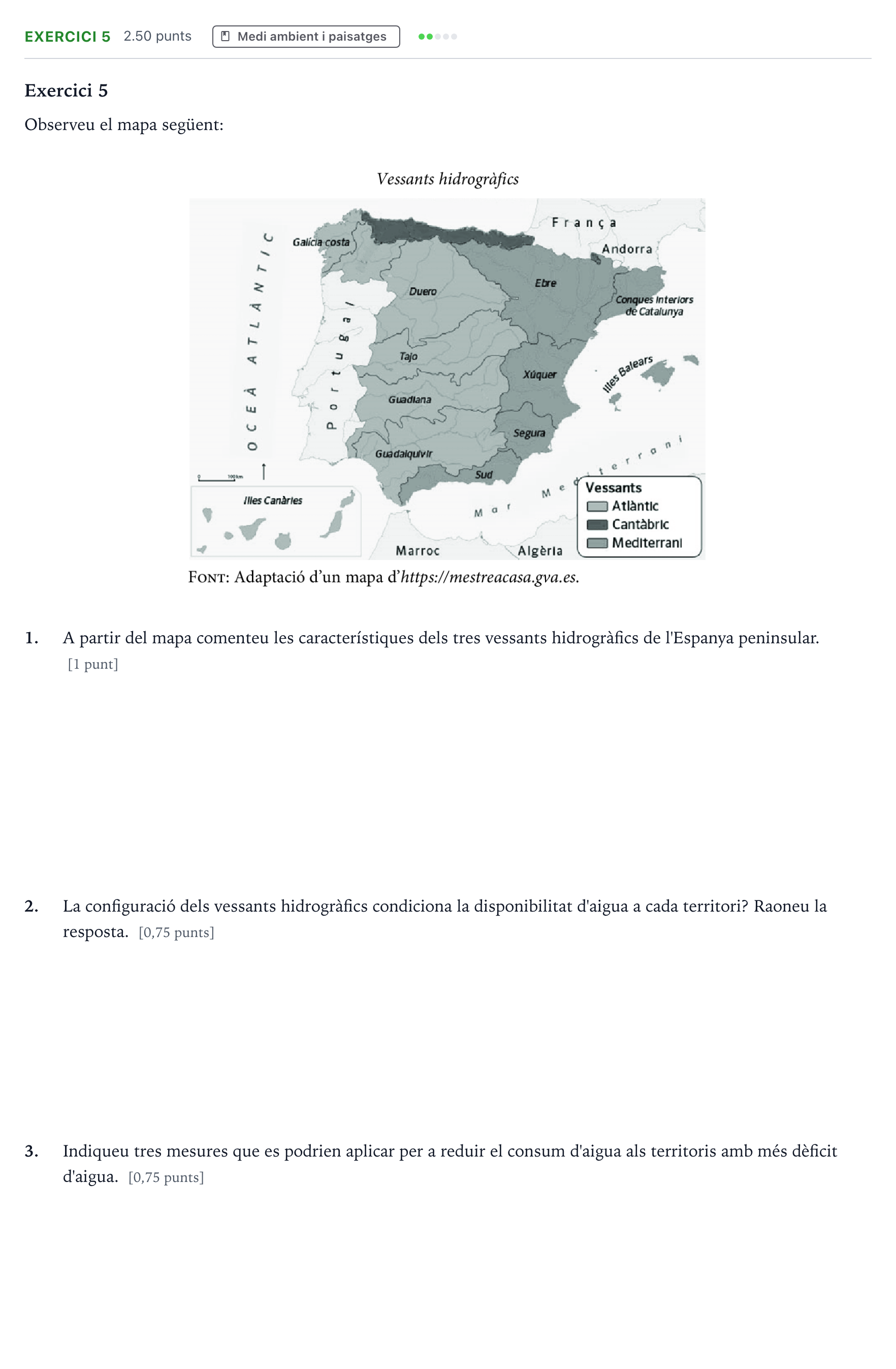 Enunciado: Exercici 5 · Geografía Selectividad Cataluña Setembre Serie 2 2023