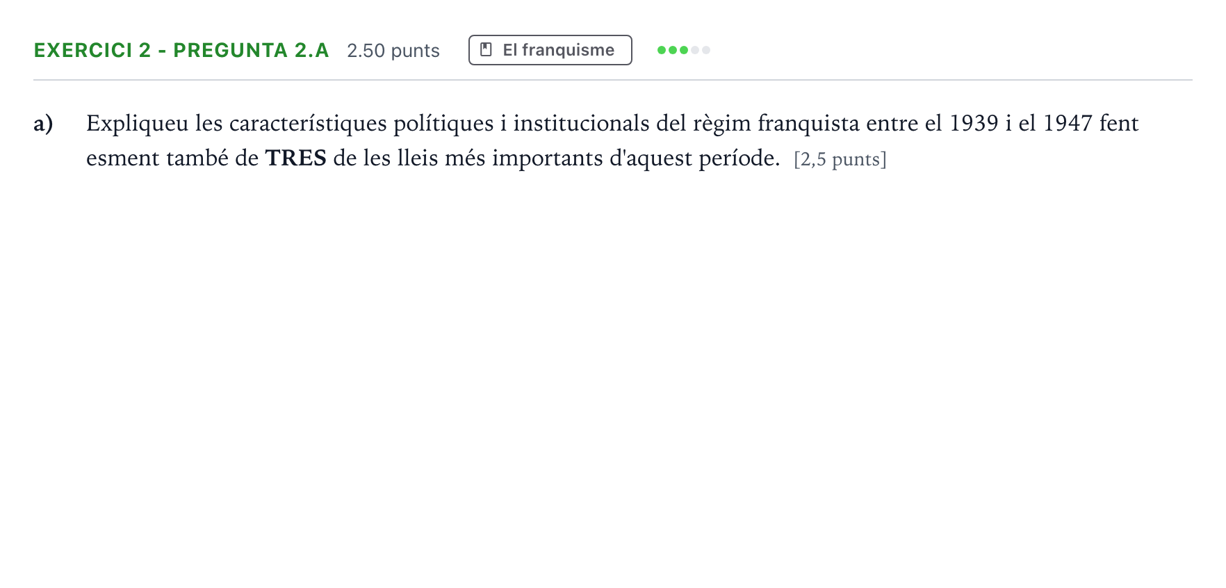 Enunciado: Exercici 2 - Pregunta 2.a · Historia de España Selectividad Cataluña Juny Serie 1 2023