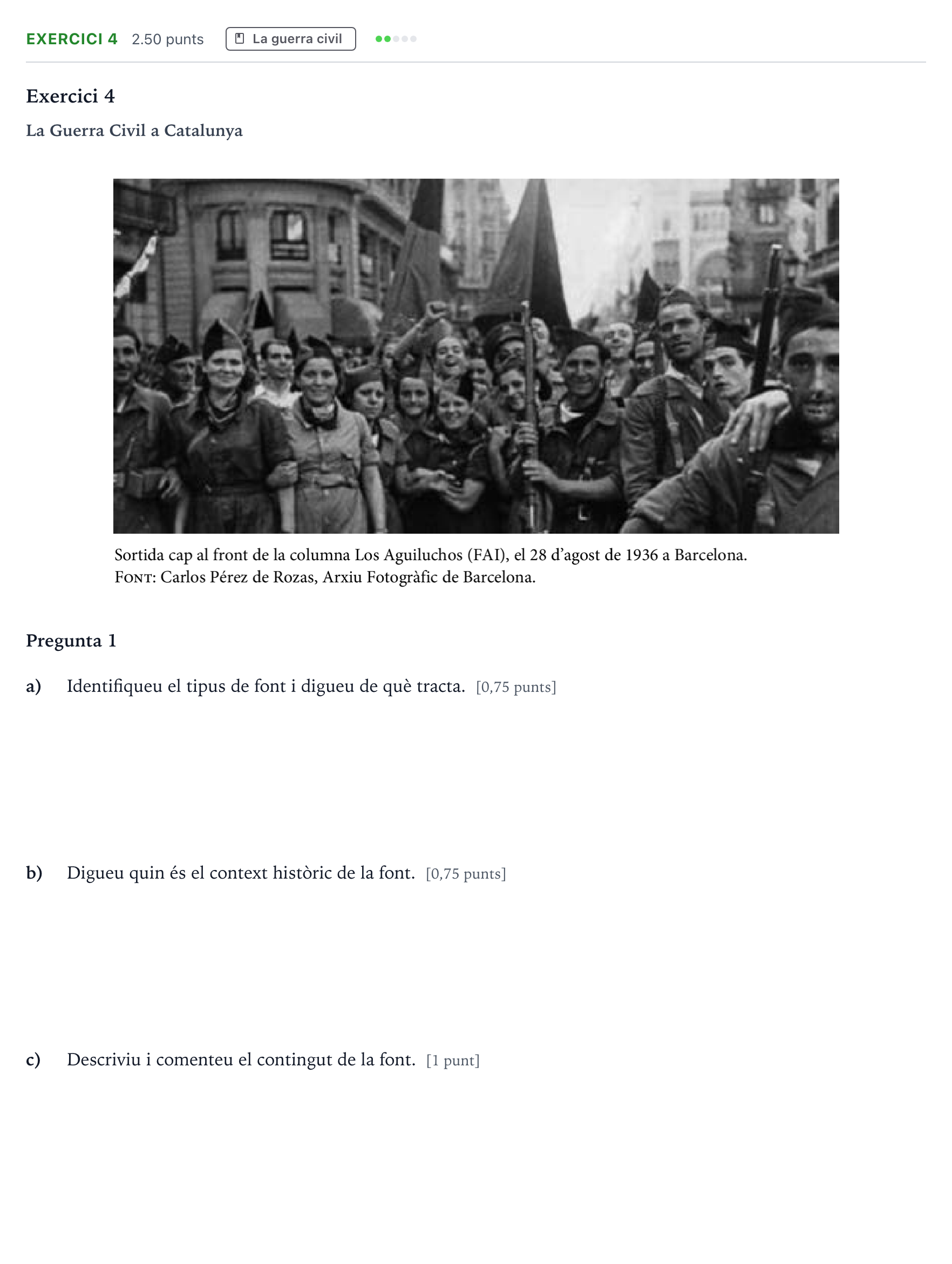 Enunciado: Exercici 4 · Historia de España Selectividad Cataluña Juny Serie 1 2023
