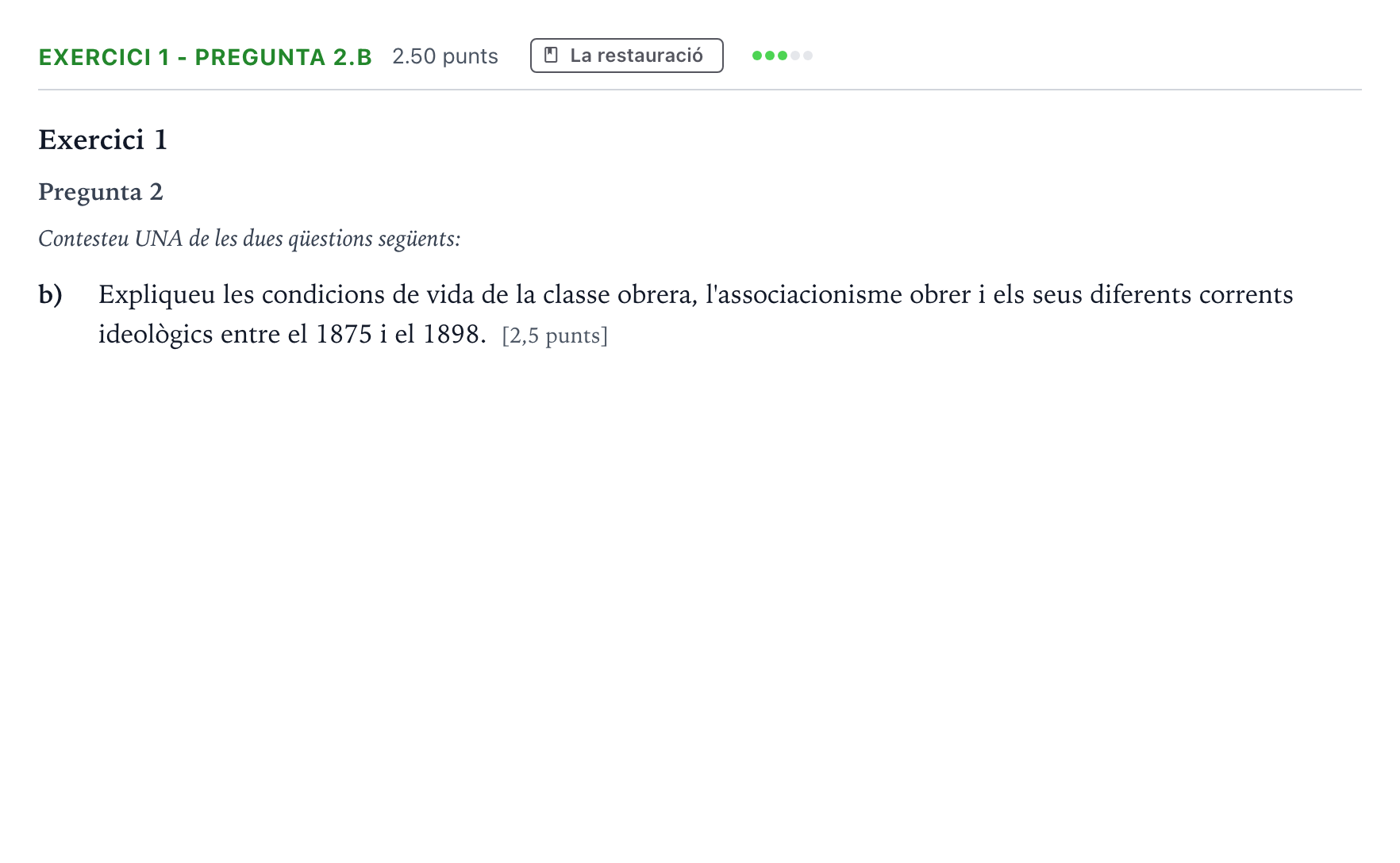 Enunciado: Exercici 1 - Pregunta 2.b · Historia de España Selectividad Cataluña Juny Serie 5 2023