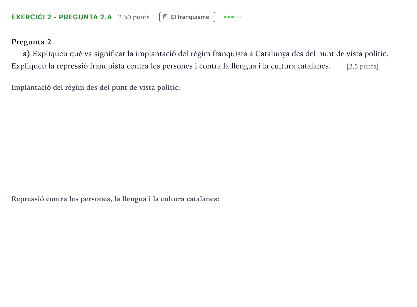Enunciado: Exercici 2 - Pregunta 2.a · Historia de España Selectividad Cataluña Juny Serie 5 2023