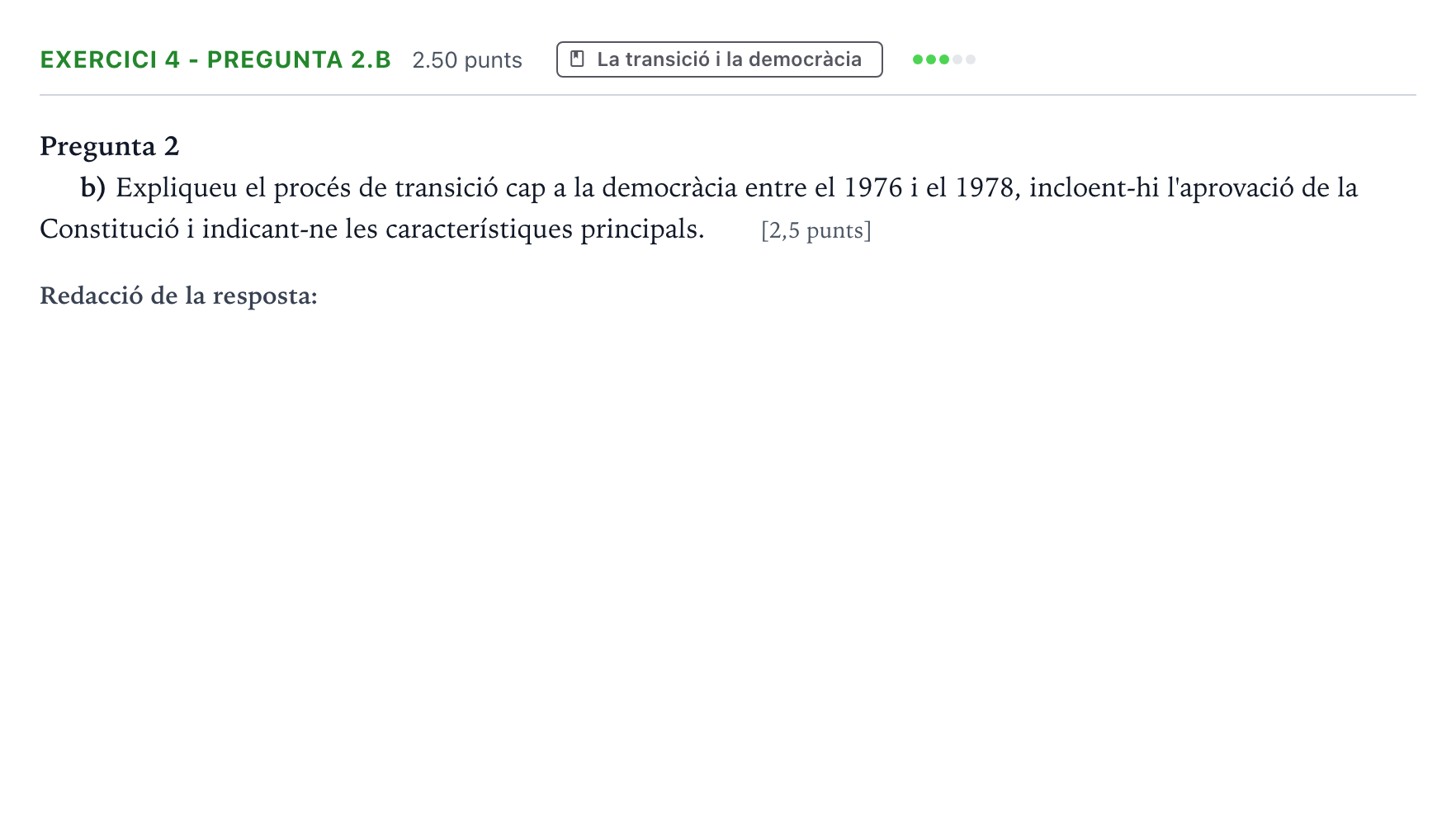 Enunciado: Exercici 4 - Pregunta 2.b · Historia de España Selectividad Cataluña Juny Serie 5 2023