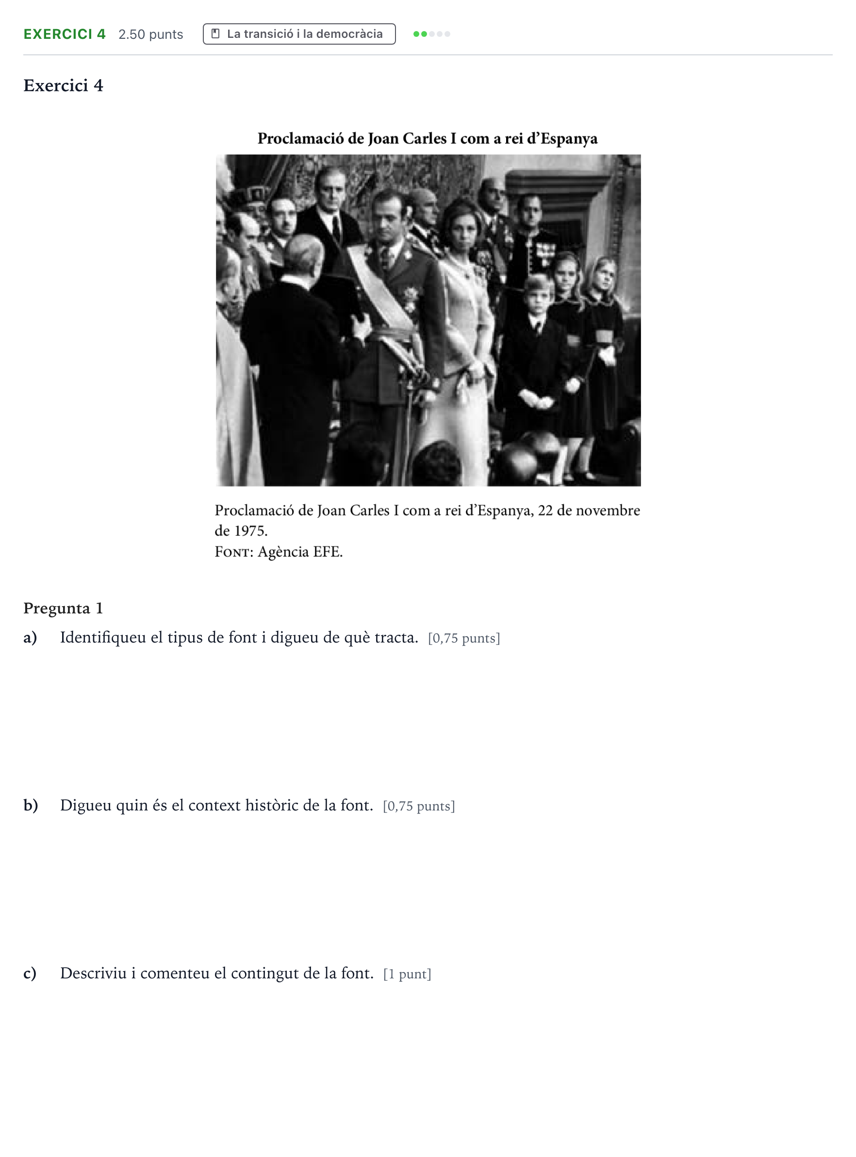 Enunciado: Exercici 4 · Historia de España Selectividad Cataluña Juny Serie 5 2023