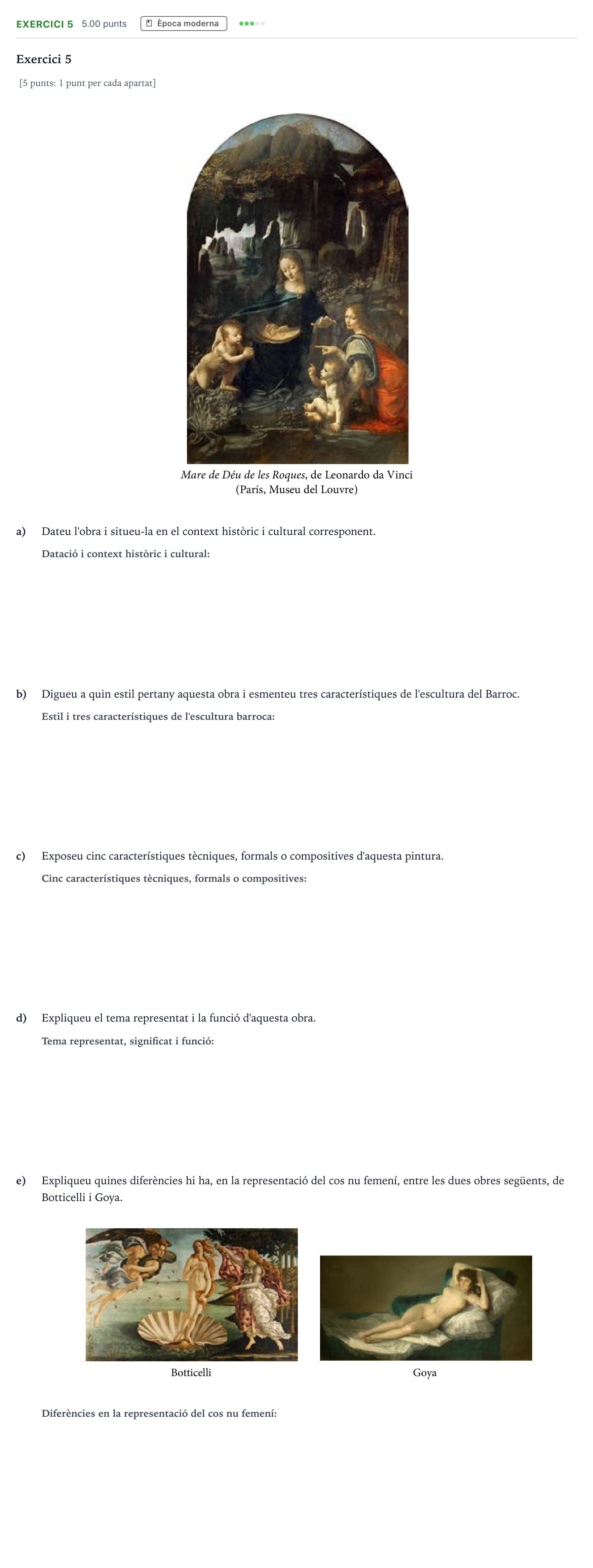Enunciado: Exercici 5 · Historia del Arte Selectividad Cataluña Juny Serie 1 2023