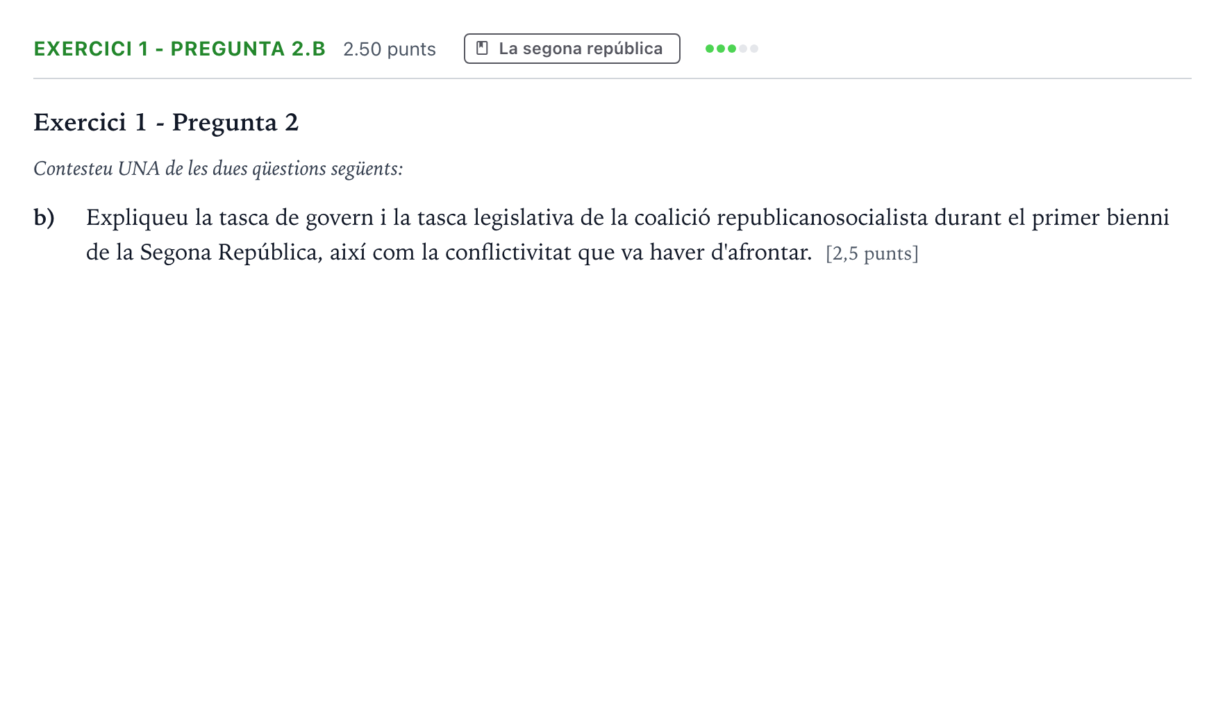 Enunciado: Exercici 1 - Pregunta 2.b · Historia de España Selectividad Cataluña Setembre Serie 2 2023