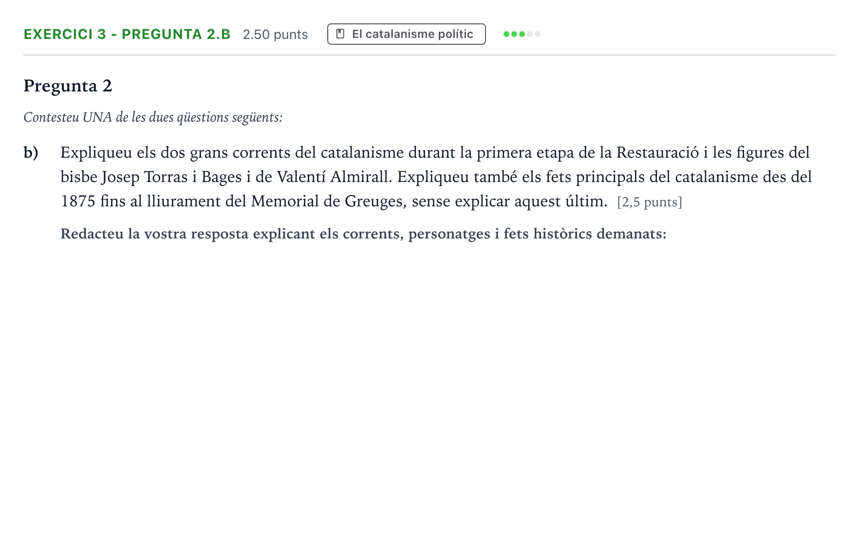 Enunciado: Exercici 3 - Pregunta 2.b · Historia de España Selectividad Cataluña Setembre Serie 2 2023