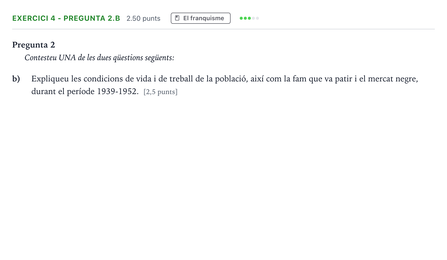 Enunciado: Exercici 4 - Pregunta 2.b · Historia de España Selectividad Cataluña Setembre Serie 2 2023