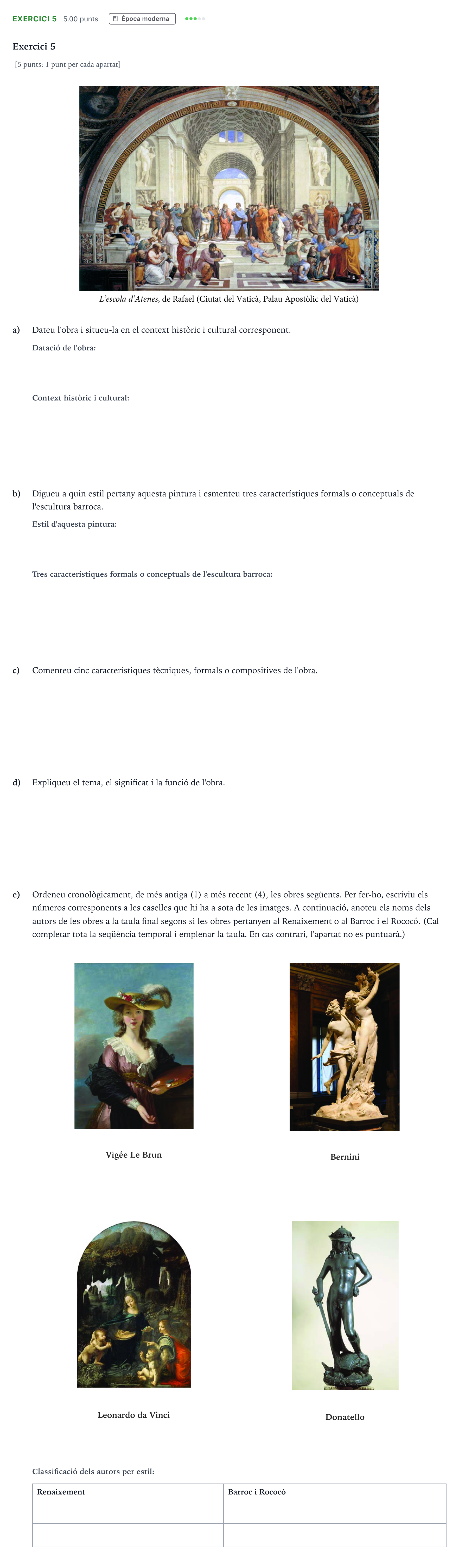 Enunciado: Exercici 5 · Historia del Arte Selectividad Cataluña Setembre Serie 2 2023