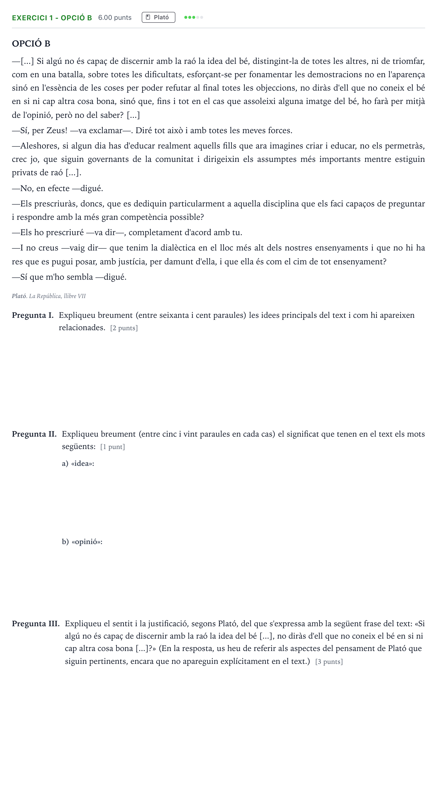 Enunciado: Exercici 1 - Opció B · Historia de la Filosofía Selectividad Cataluña Juny Serie 5 2023