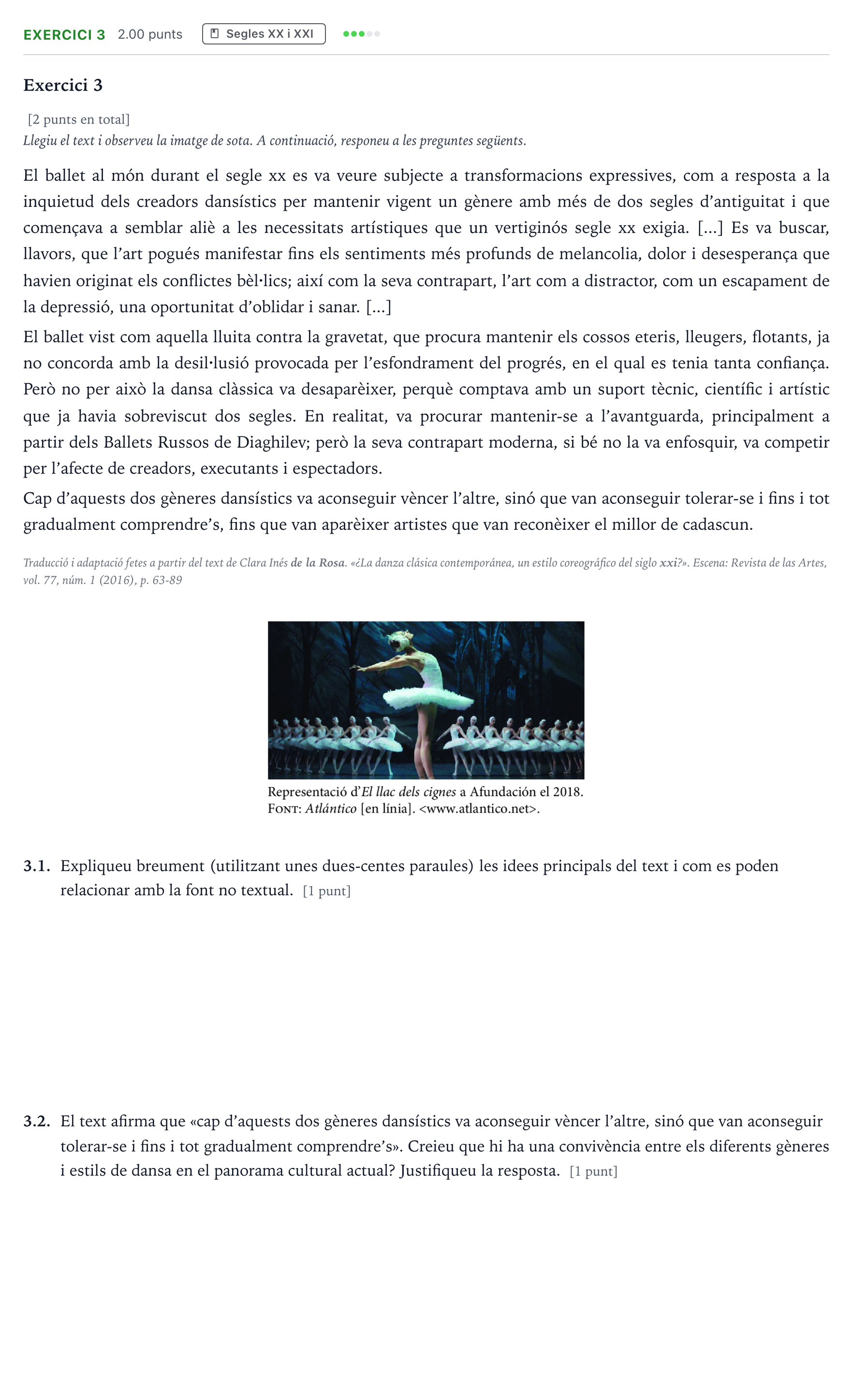 Enunciado: Exercici 3 · Historia de la Música y de la Danza Selectividad Cataluña Model Serie 0 2023