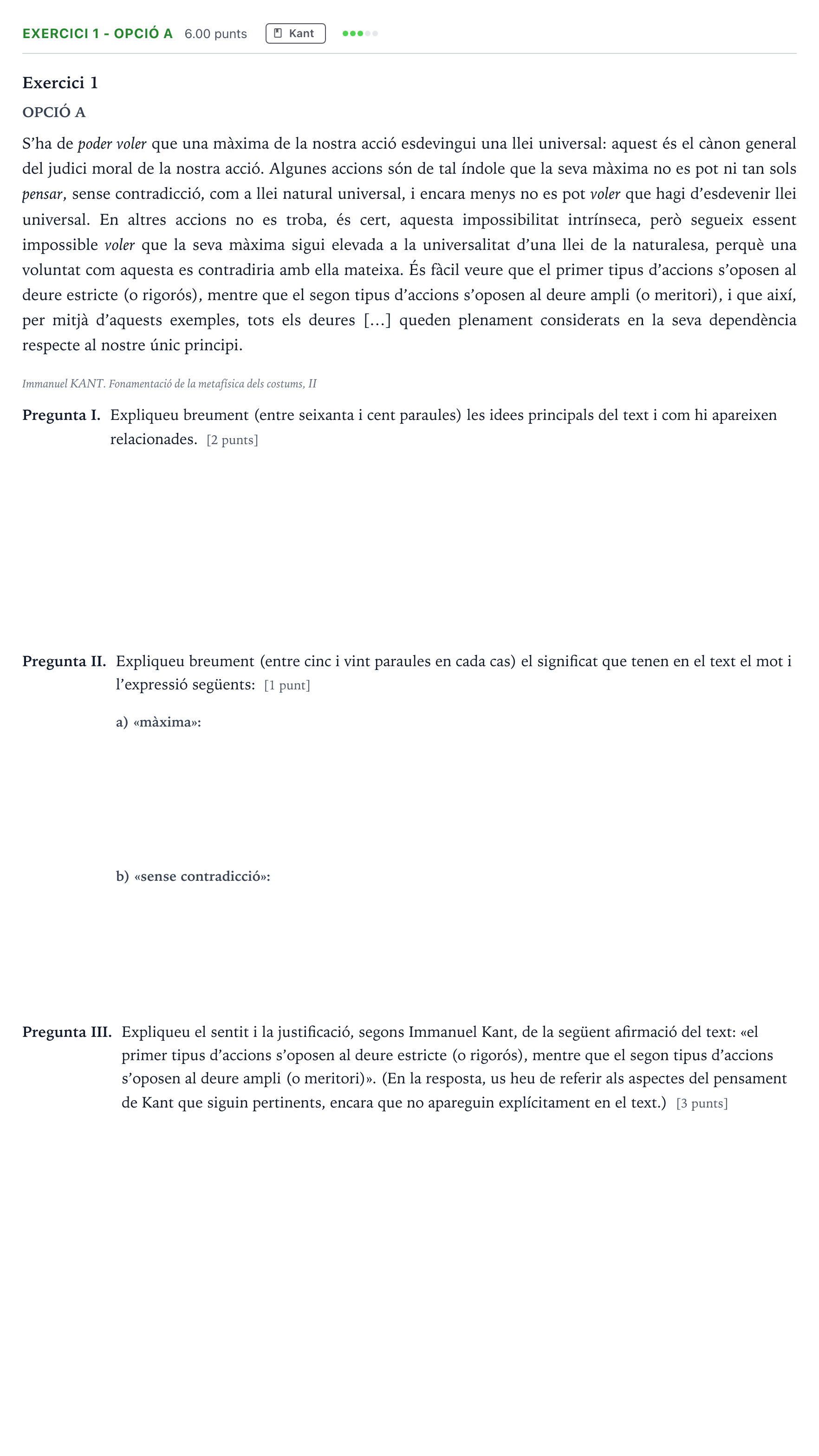 Enunciado: Exercici 1 - Opció A · Historia de la Filosofía Selectividad Cataluña Setembre Serie 2 2023