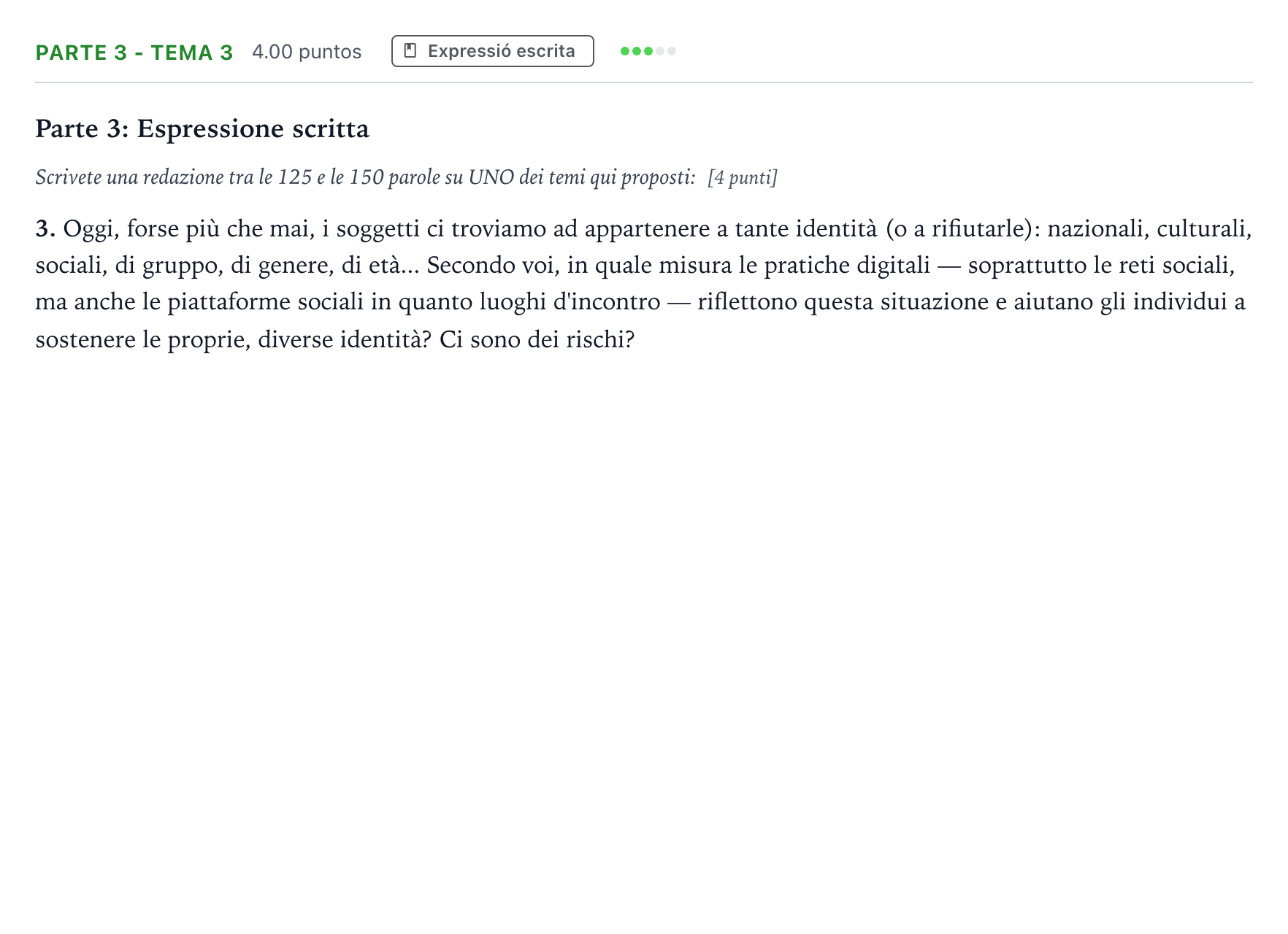 Enunciado: Ejercicio Parte 3 - Tema 3 · Italiano Selectividad Cataluña Juny Serie 5 2023