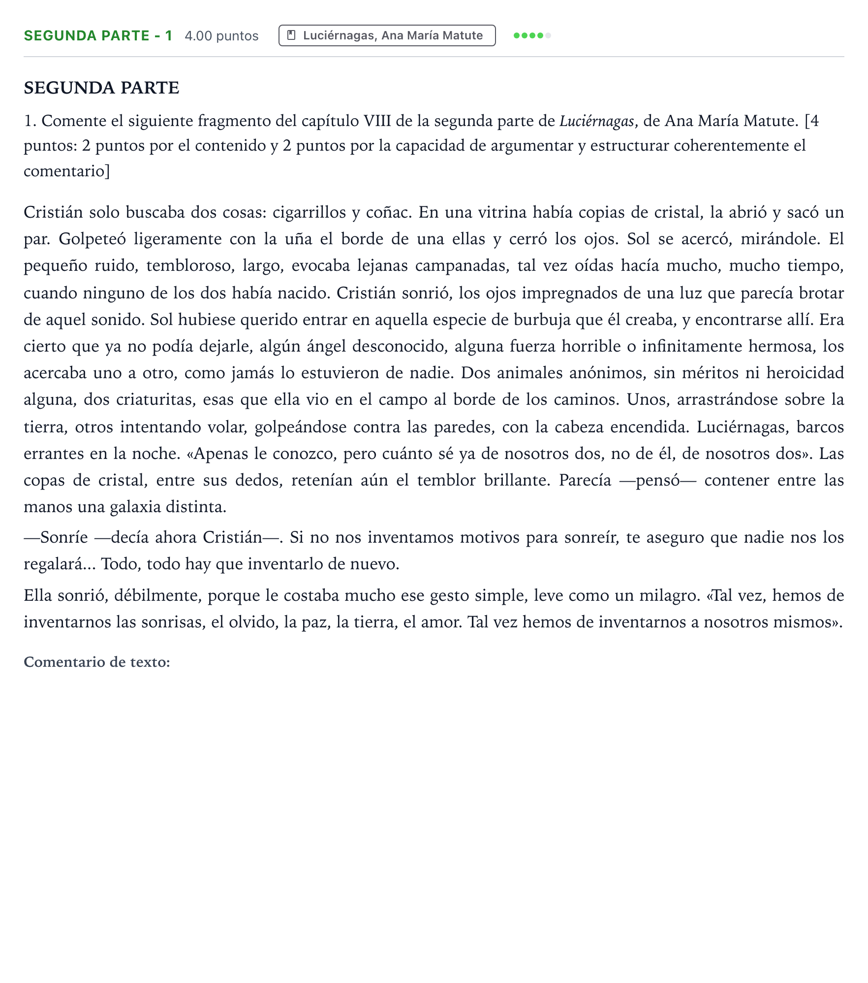 Enunciado: Ejercicio Segunda parte - 1 · Literatura castellana Selectividad Cataluña Juny Serie 1 2023