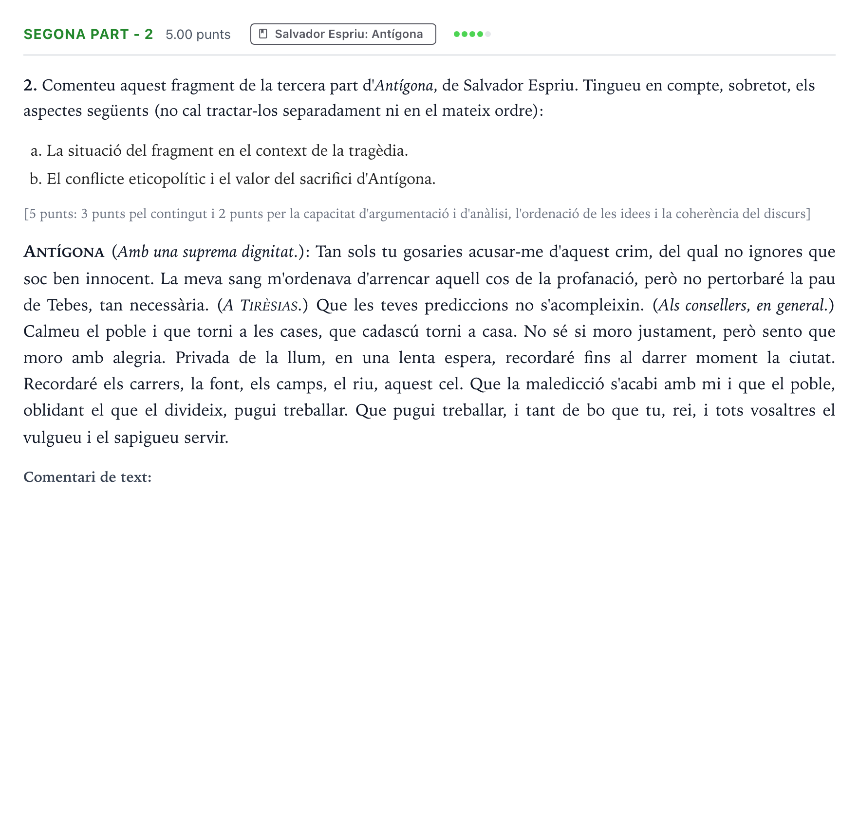 Enunciado: Ejercicio Segona part - 2 · Literatura Catalana Selectividad Cataluña Juny Serie 1 2023