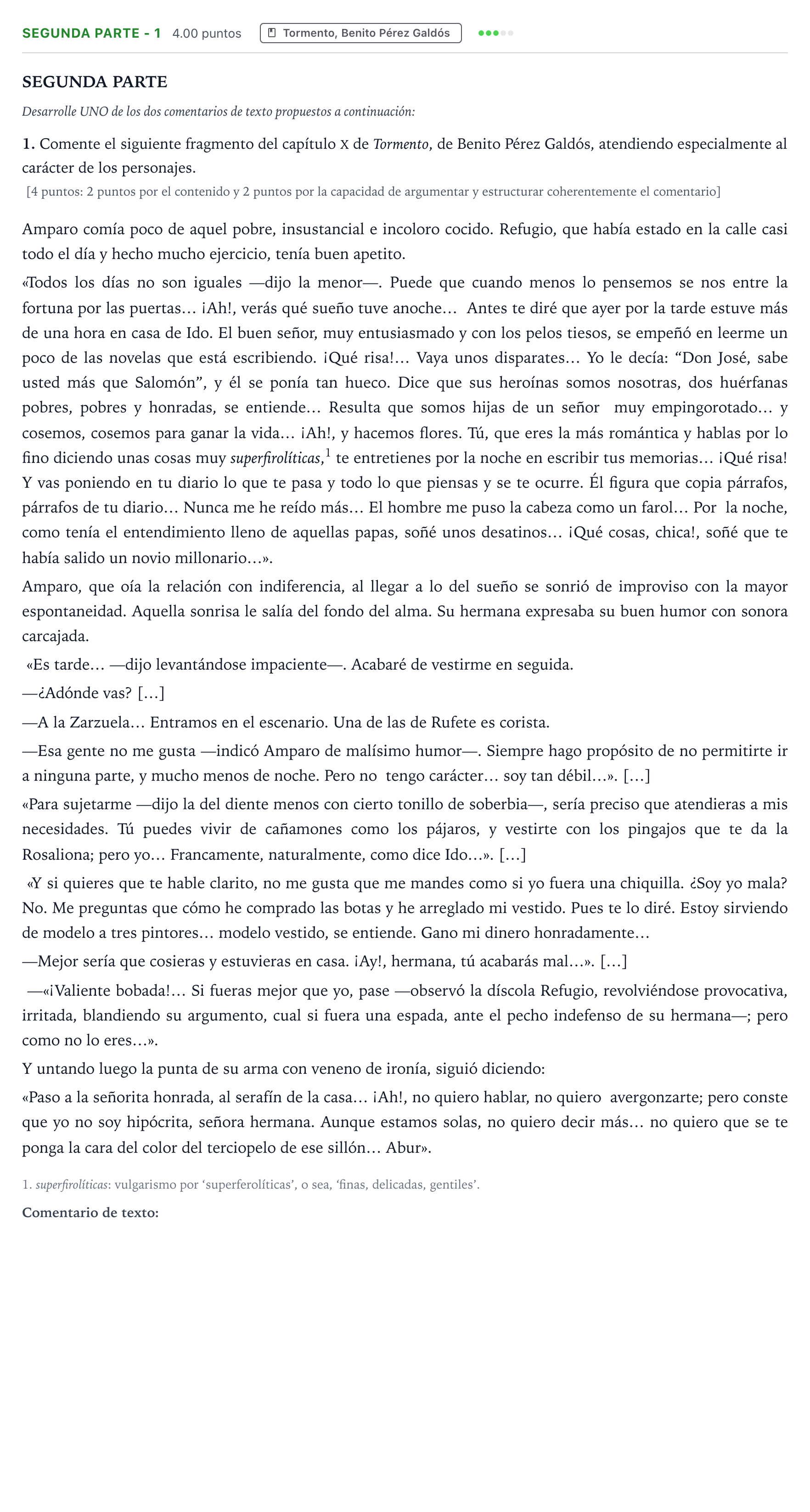 Enunciado: Ejercicio Segunda parte - 1 · Literatura castellana Selectividad Cataluña Setembre Serie 2 2023