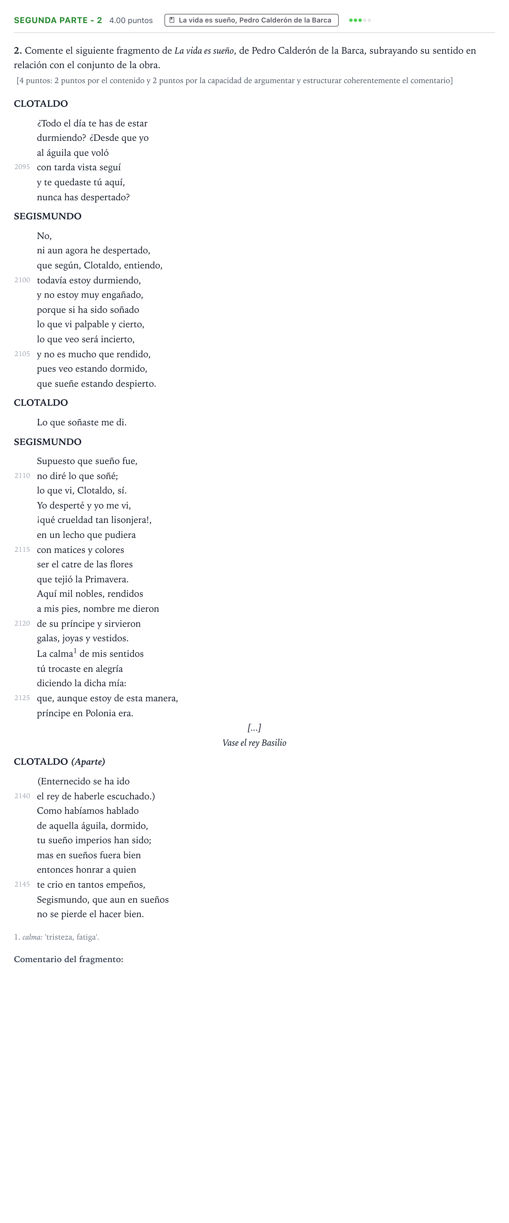 Enunciado: Ejercicio Segunda parte - 2 · Literatura castellana Selectividad Cataluña Setembre Serie 2 2023