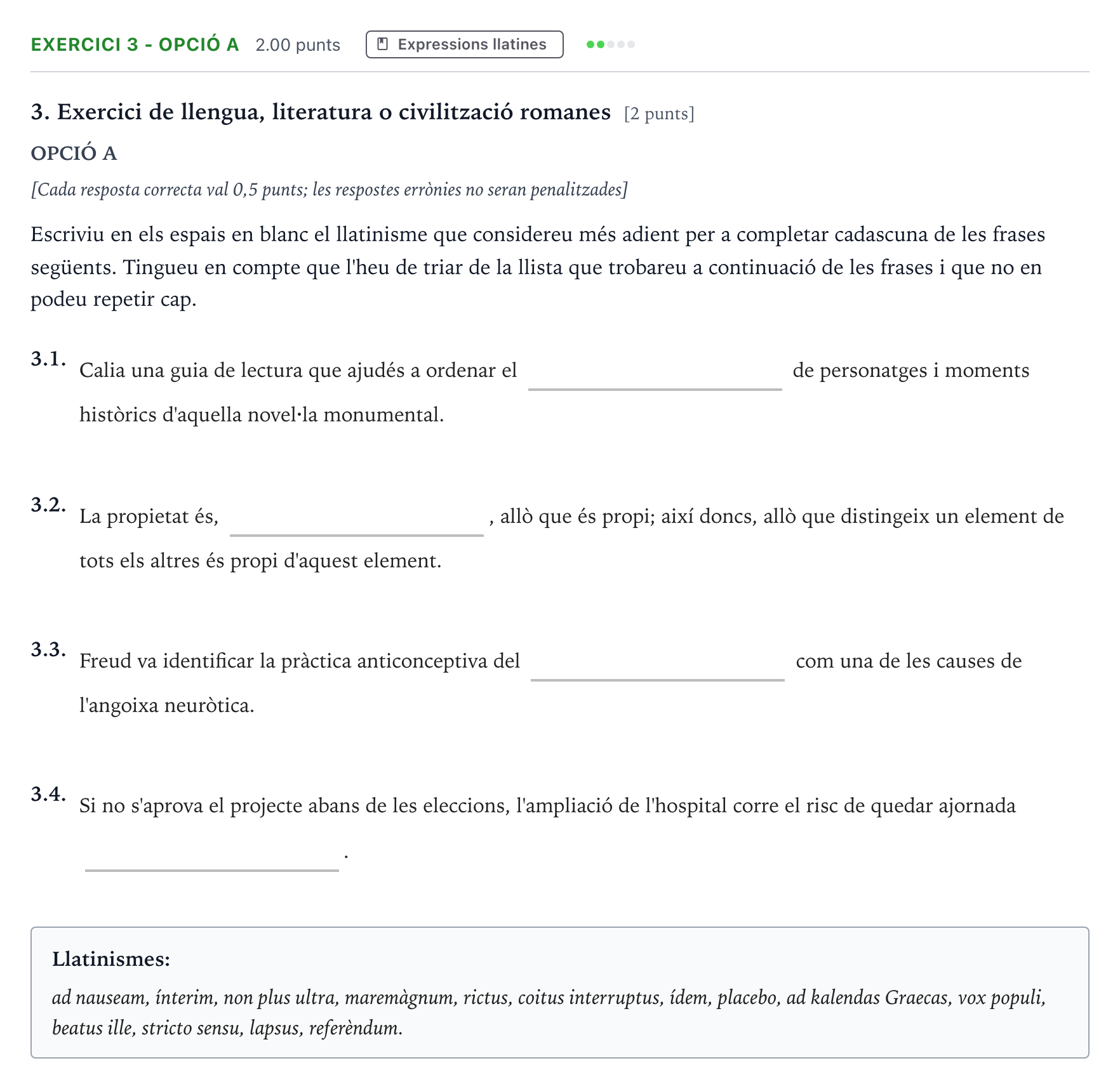Enunciado: Ejercicio 3 - Opció A · Latín II Selectividad Cataluña Juny Serie 1 2023