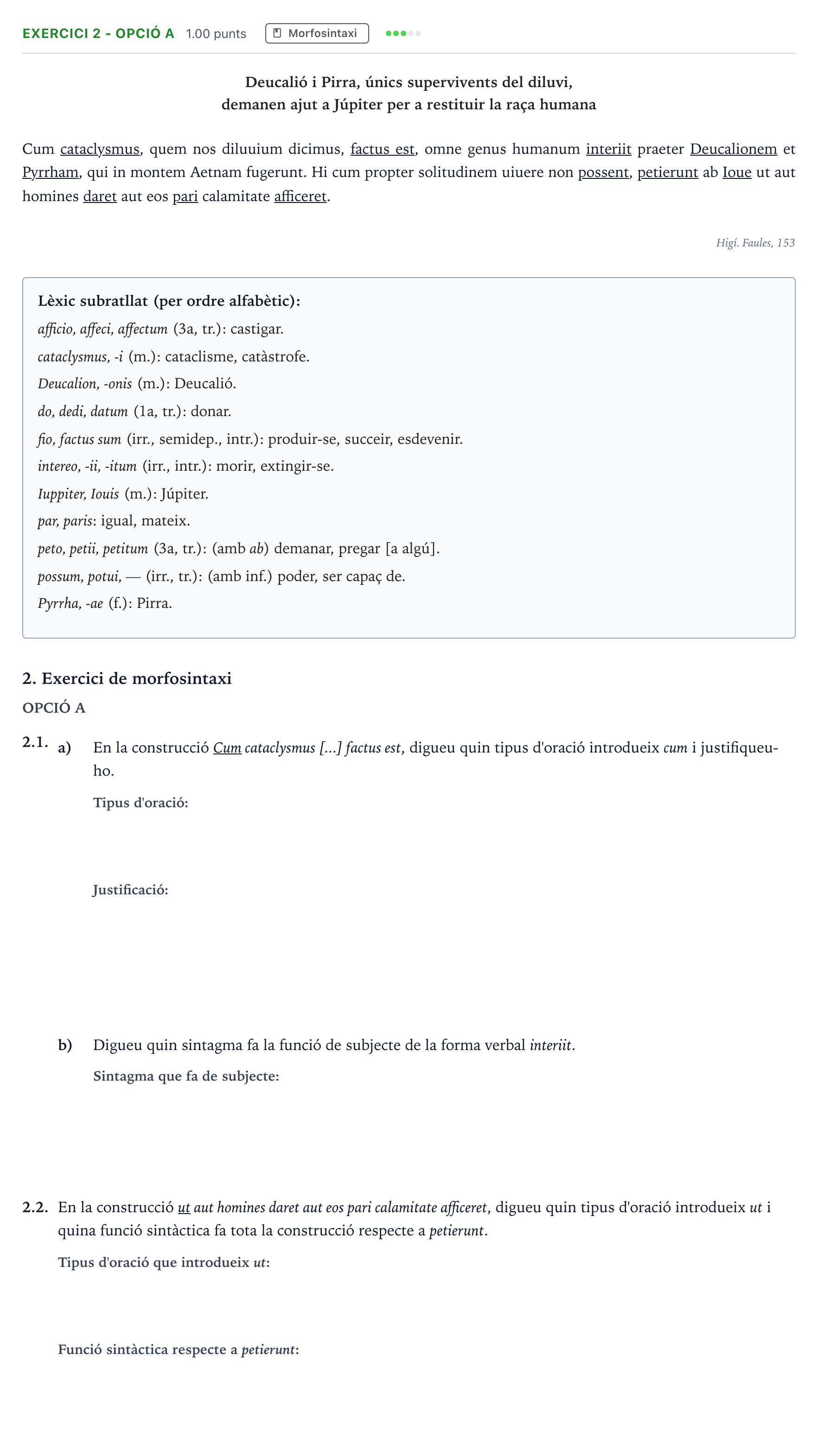 Enunciado: Ejercicio 2 - Opció A · Latín II Selectividad Cataluña Juny Serie 5 2023