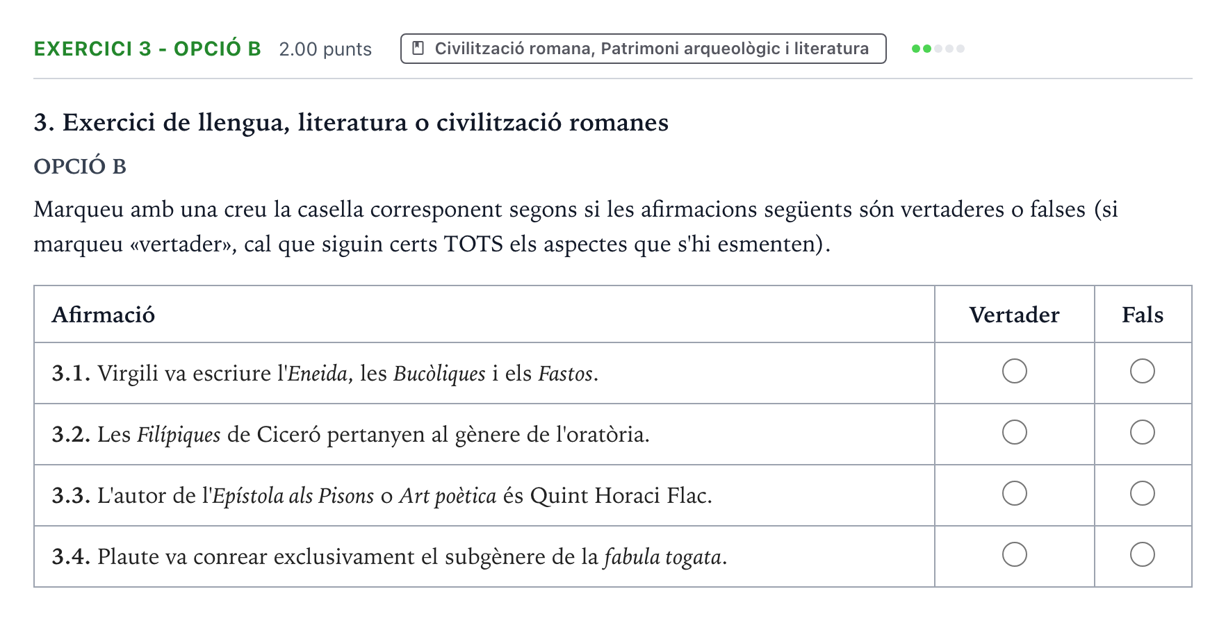 Enunciado: Ejercicio 3 - Opció B · Latín II Selectividad Cataluña Juny Serie 5 2023