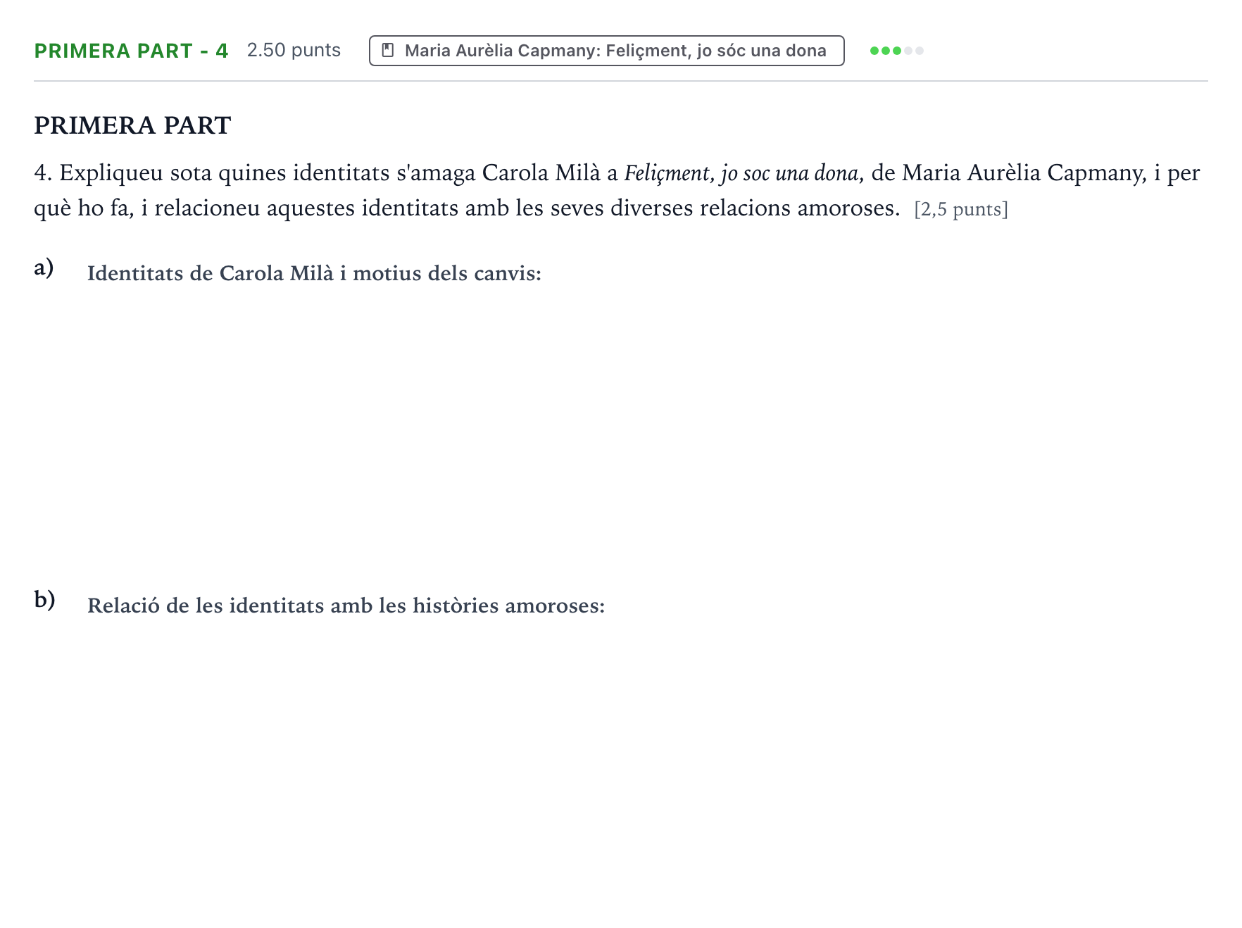 Enunciado: Ejercicio Primera part - 4 · Literatura Catalana Selectividad Cataluña Setembre Serie 2 2023