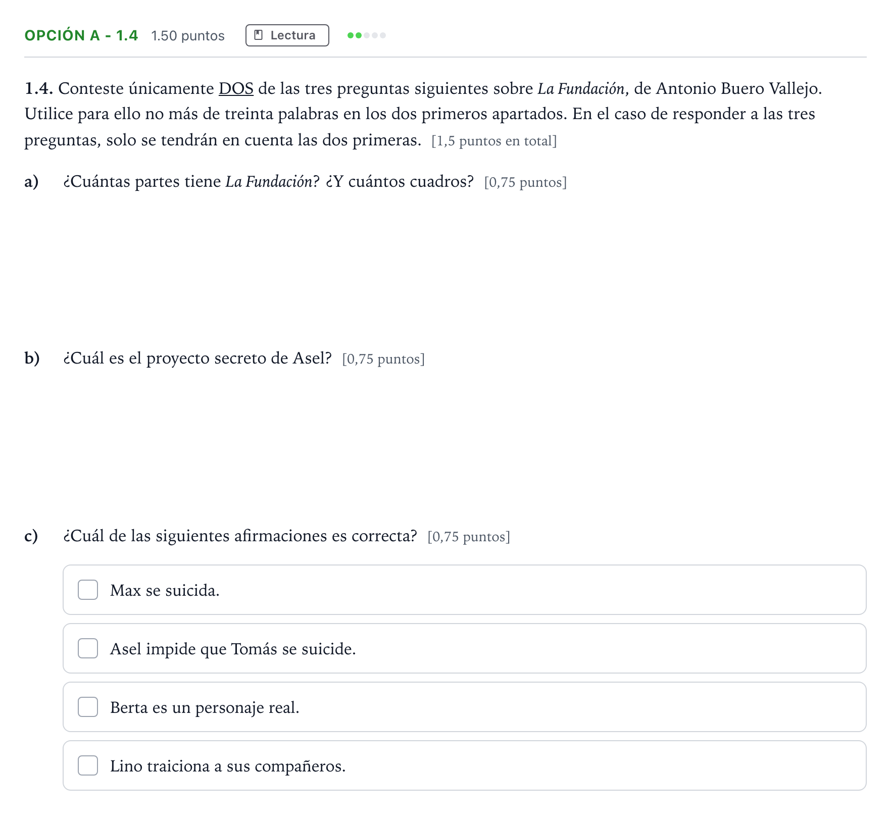 Enunciado: Opción A - 1.4 · Lengua Castellana y Literatura II Selectividad Cataluña Juny Serie 1 2023