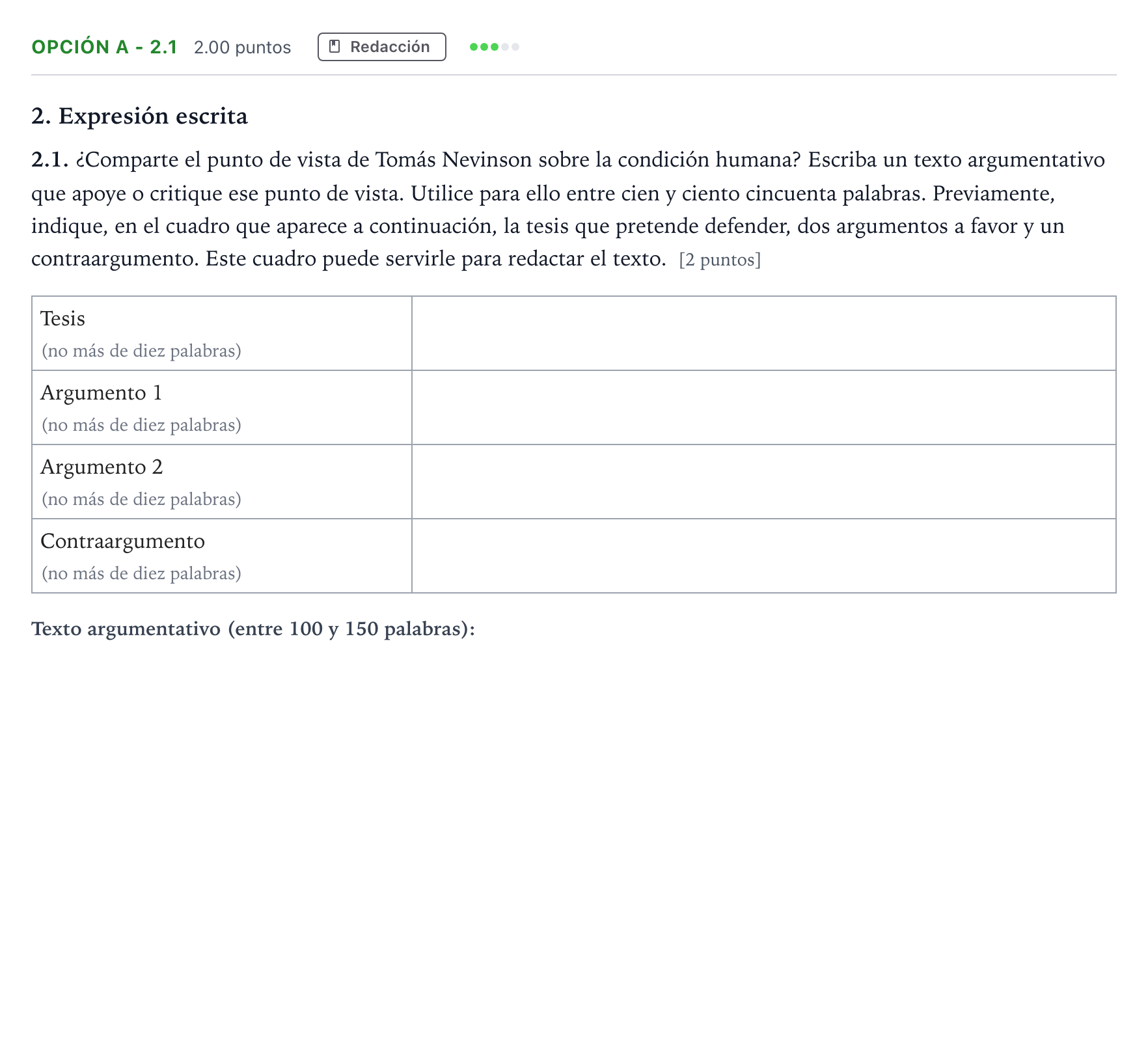 Enunciado: Opción A - 2.1 · Lengua Castellana y Literatura II Selectividad Cataluña Juny Serie 1 2023