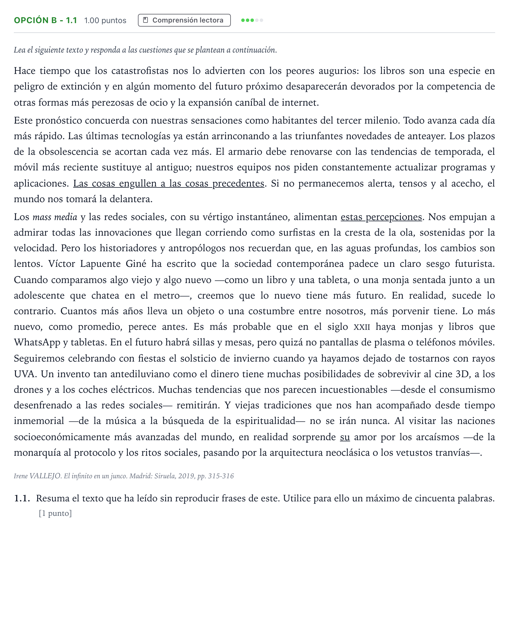 Enunciado: Opción B - 1.1 · Lengua Castellana y Literatura II Selectividad Cataluña Juny Serie 1 2023