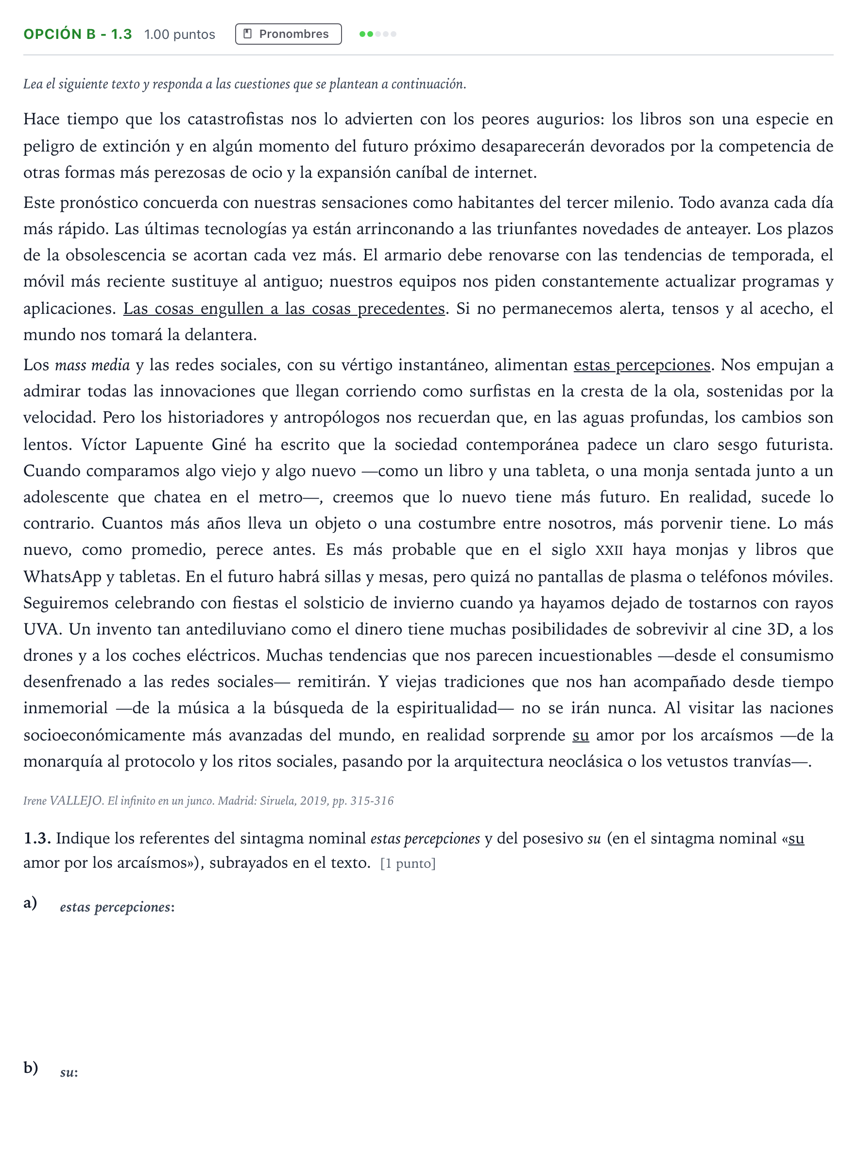 Enunciado: Opción B - 1.3 · Lengua Castellana y Literatura II Selectividad Cataluña Juny Serie 1 2023