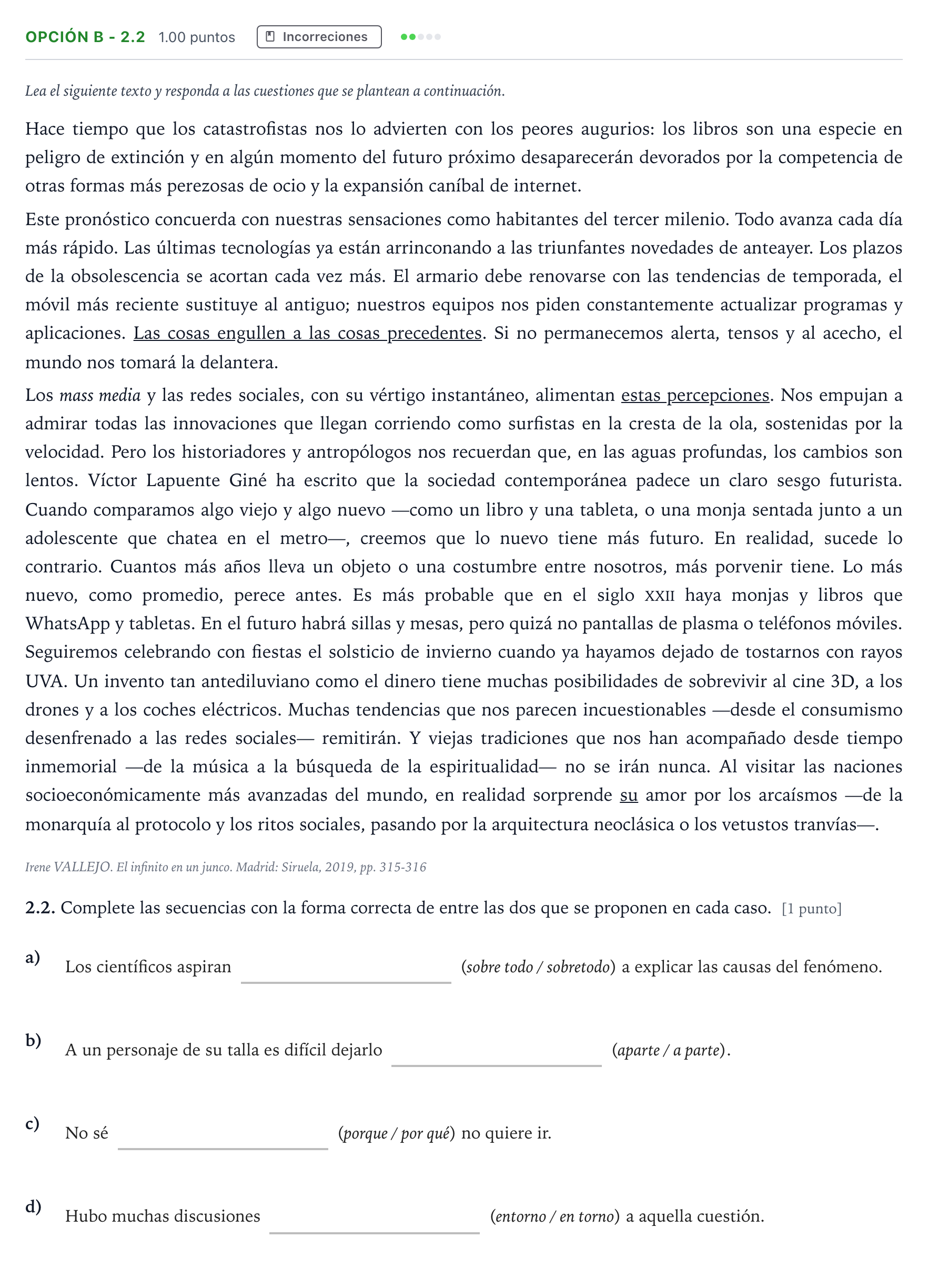 Enunciado: Opción B - 2.2 · Lengua Castellana y Literatura II Selectividad Cataluña Juny Serie 1 2023