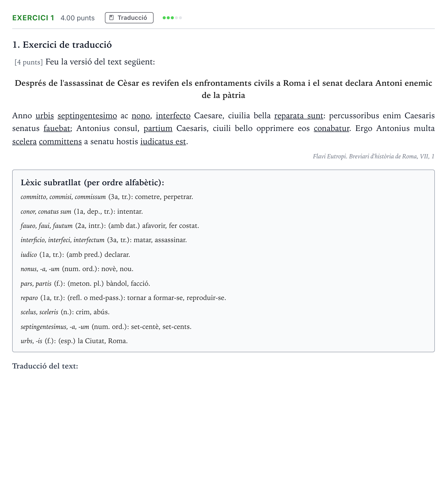 Enunciado: Problema 1 · Latín II Selectividad Cataluña Setembre Serie 2 2023