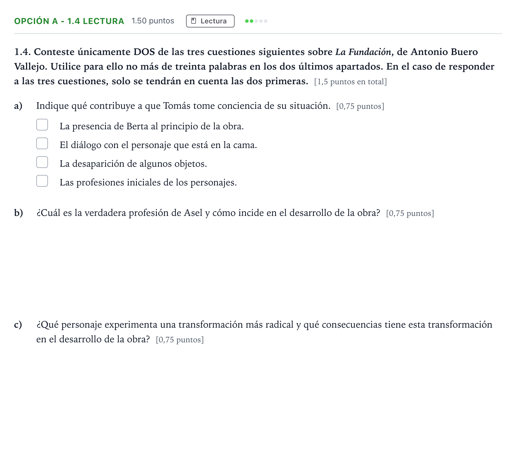 Enunciado: Opción A - 1.4 Lectura · Lengua Castellana y Literatura II Selectividad Cataluña Juny Serie 5 2023