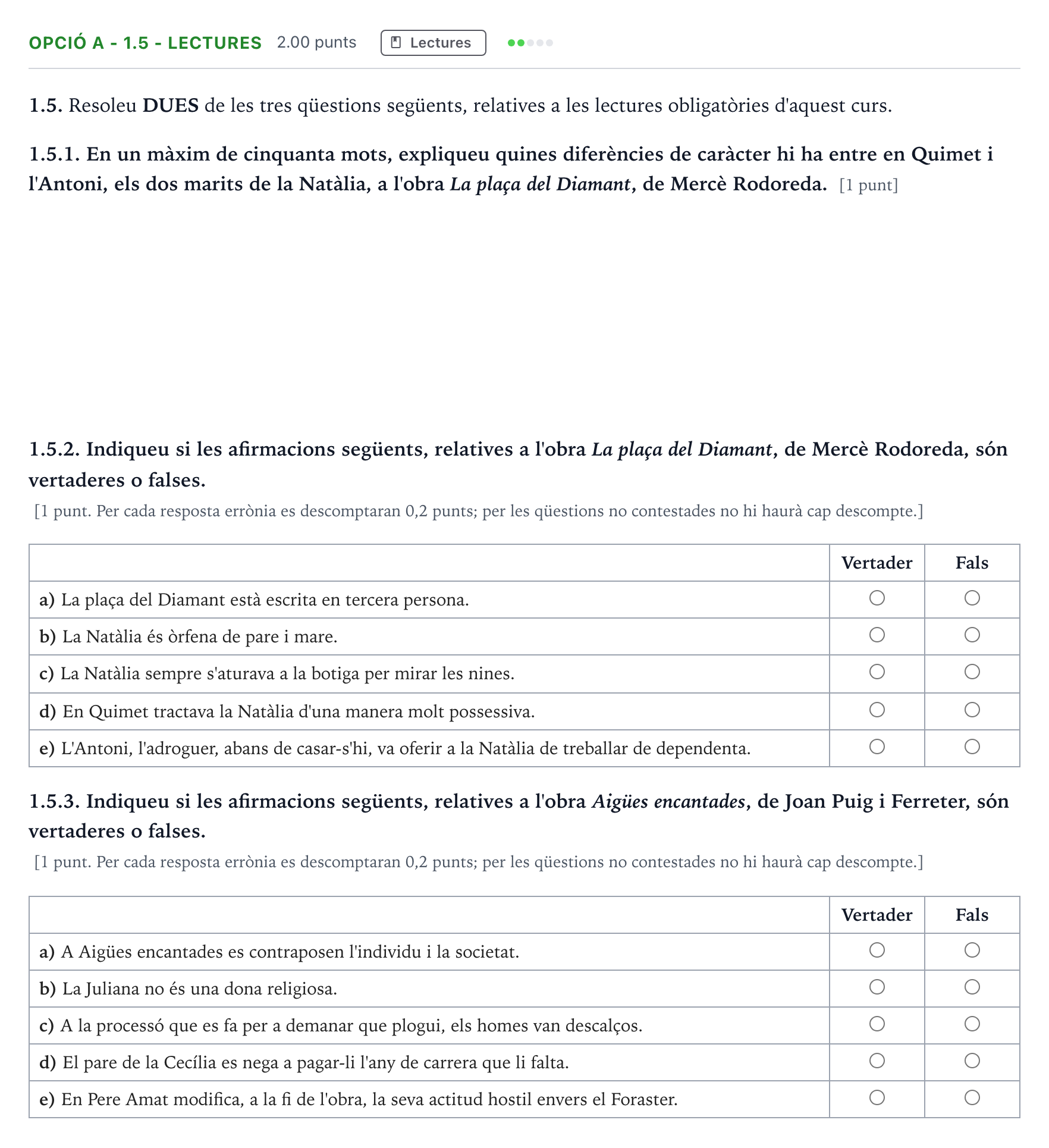 Enunciado: Ejercicio Opció A - 1.5 - Lectures · Lengua Catalana y Literatura II Selectividad Cataluña Juny Serie 1 2023
