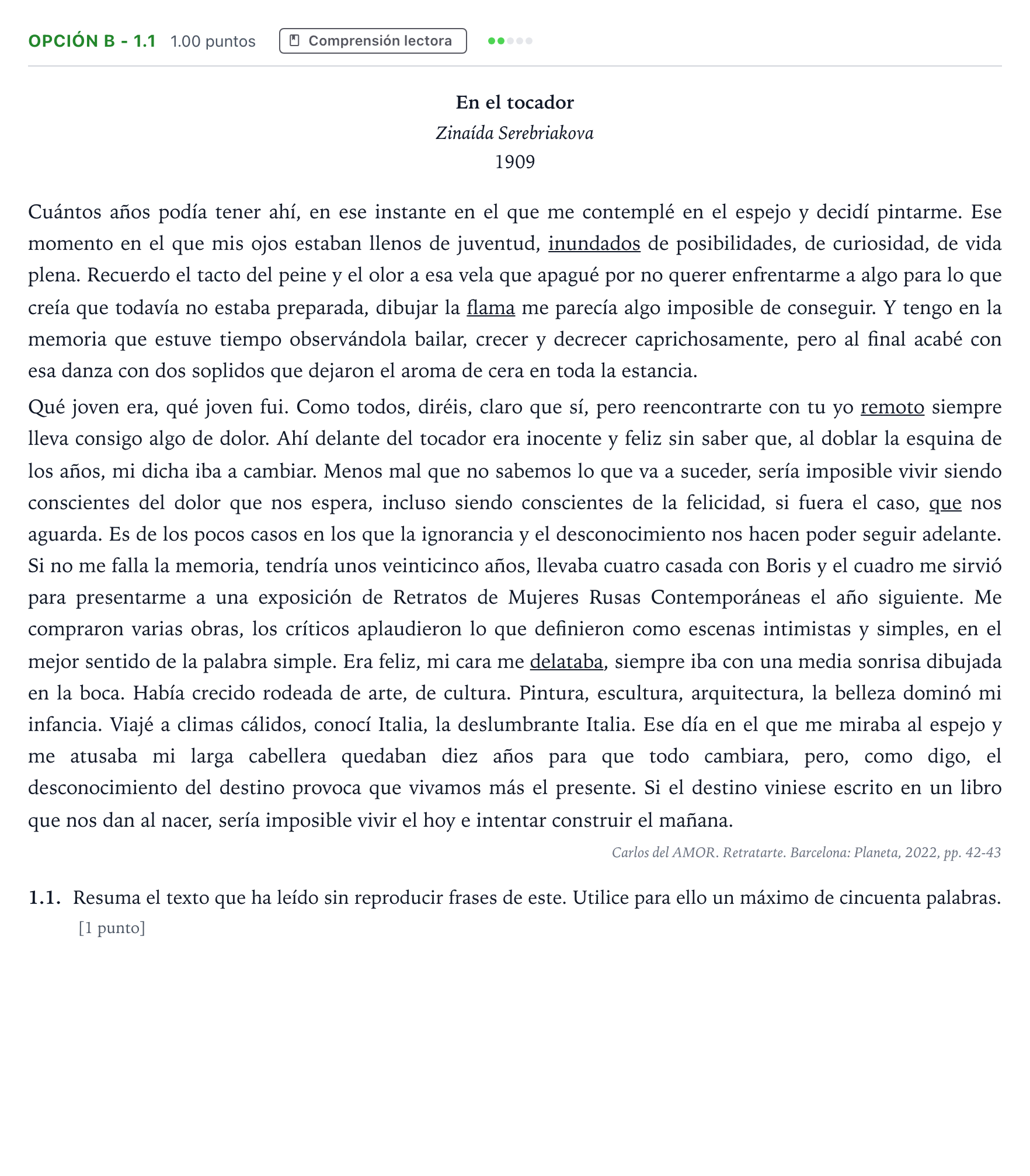 Enunciado: Opción B - 1.1 · Lengua Castellana y Literatura II Selectividad Cataluña Setembre Serie 2 2023