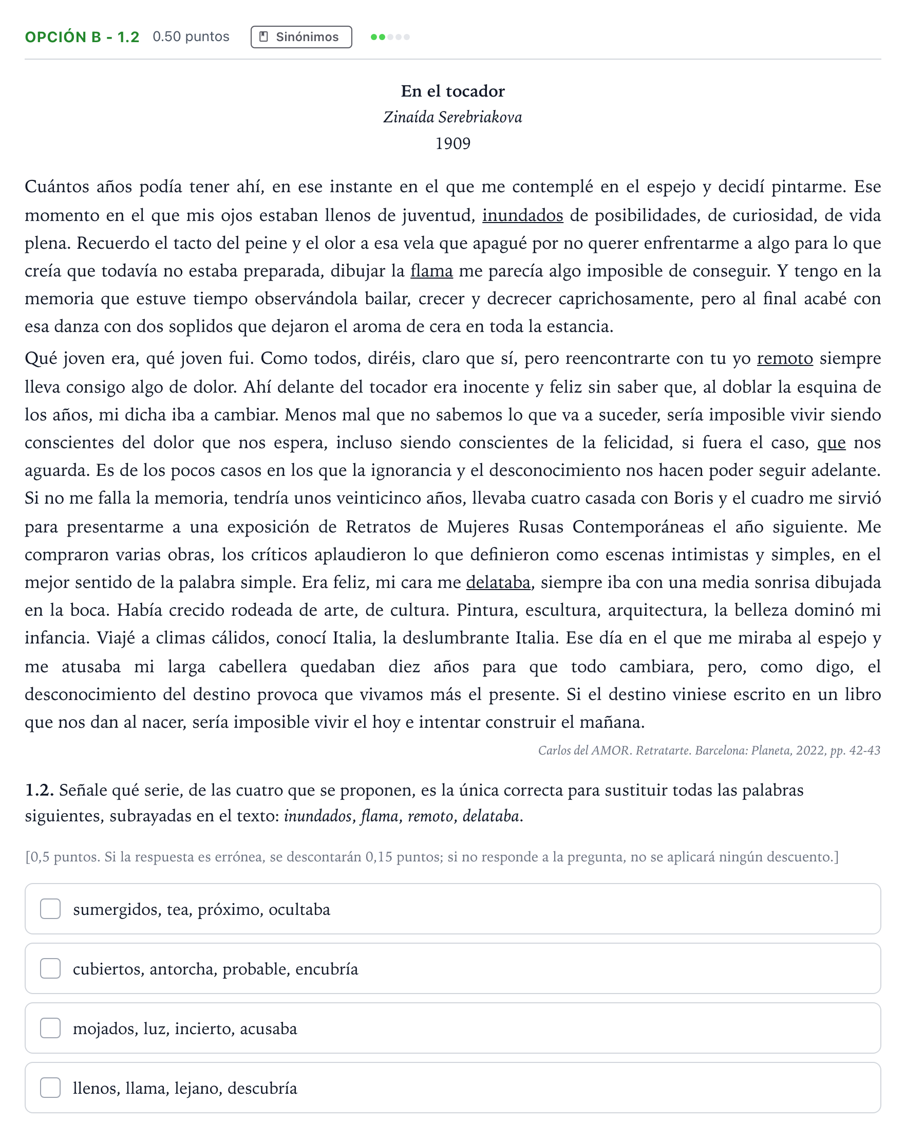 Enunciado: Opción B - 1.2 · Lengua Castellana y Literatura II Selectividad Cataluña Setembre Serie 2 2023