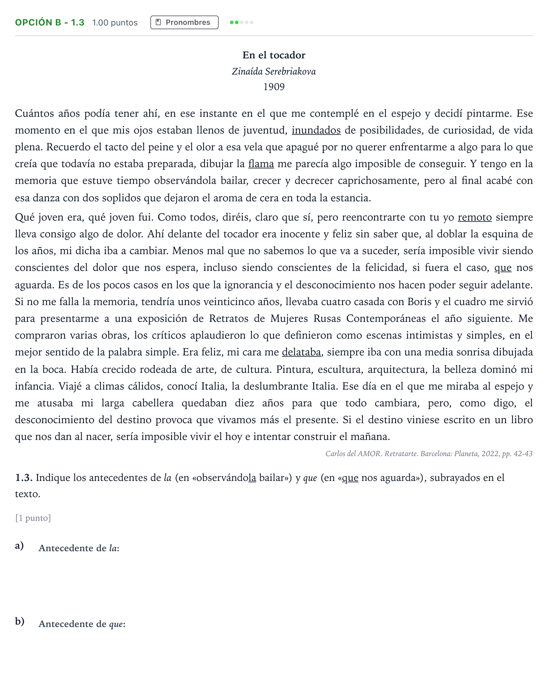 Enunciado: Opción B - 1.3 · Lengua Castellana y Literatura II Selectividad Cataluña Setembre Serie 2 2023