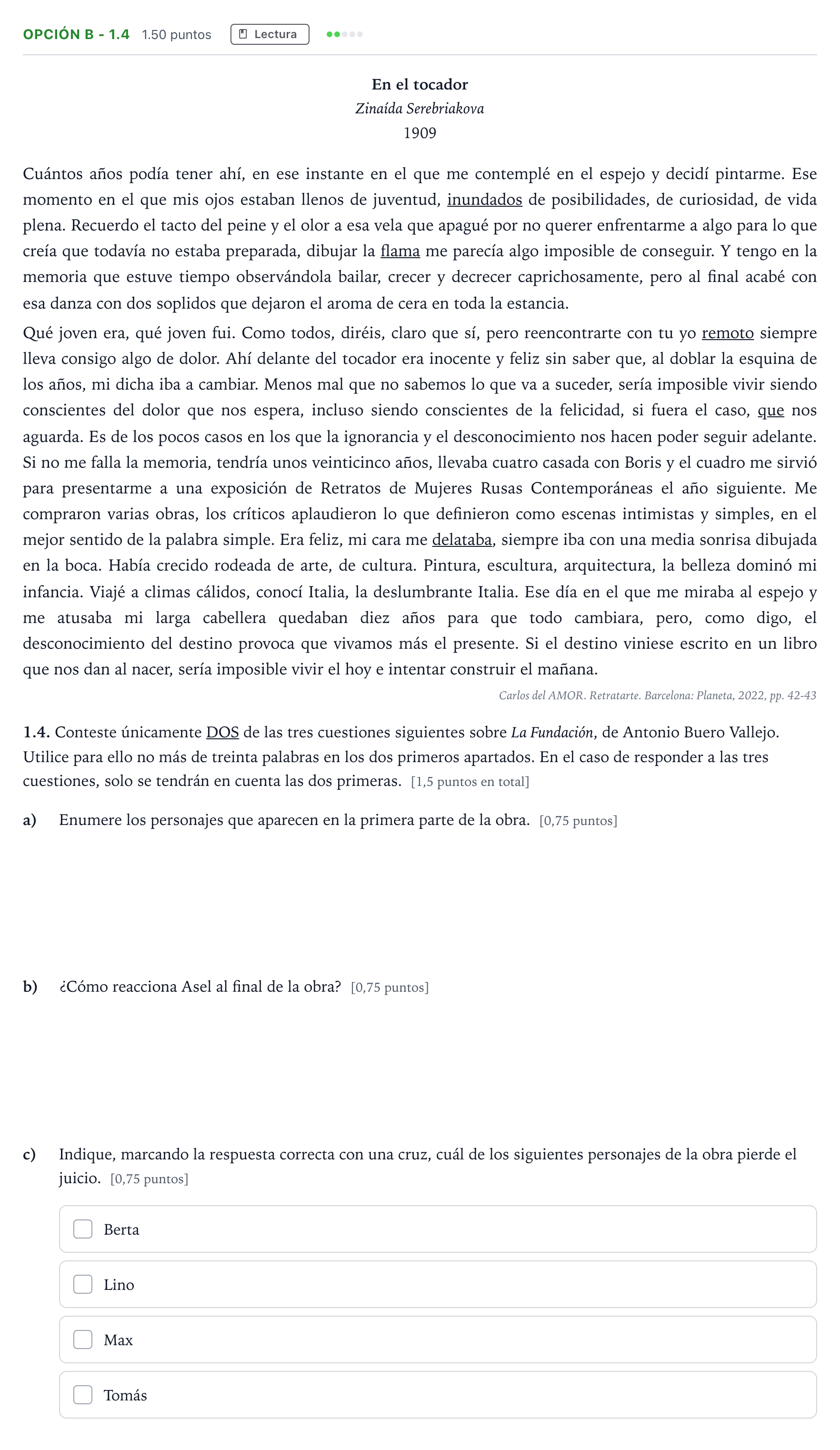 Enunciado: Opción B - 1.4 · Lengua Castellana y Literatura II Selectividad Cataluña Setembre Serie 2 2023