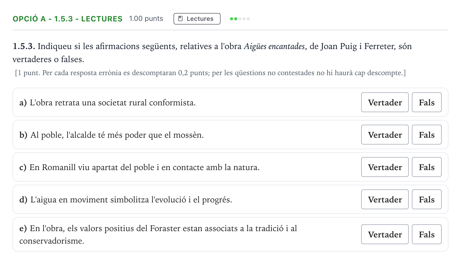 Enunciado: Ejercicio Opció A - 1.5.3 - Lectures · Lengua Catalana y Literatura II Selectividad Cataluña Juny Serie 5 2023