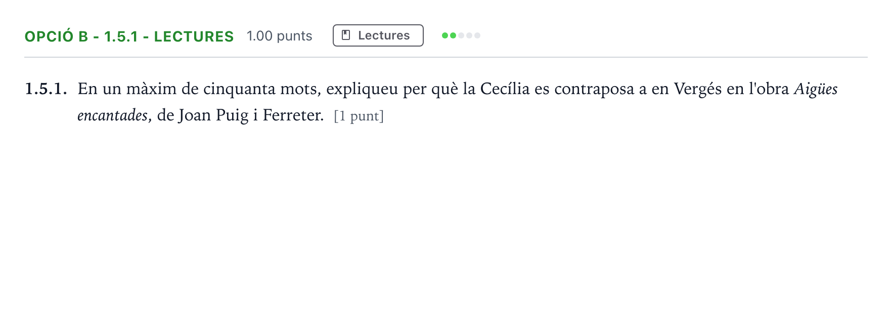 Enunciado: Ejercicio Opció B - 1.5.1 - Lectures · Lengua Catalana y Literatura II Selectividad Cataluña Juny Serie 5 2023