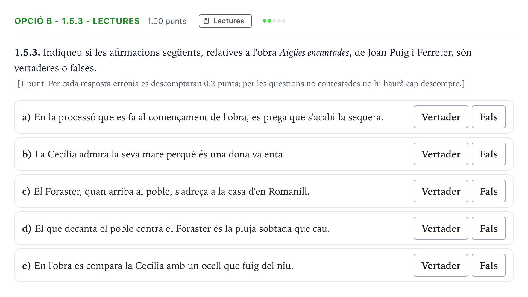 Enunciado: Ejercicio Opció B - 1.5.3 - Lectures · Lengua Catalana y Literatura II Selectividad Cataluña Juny Serie 5 2023