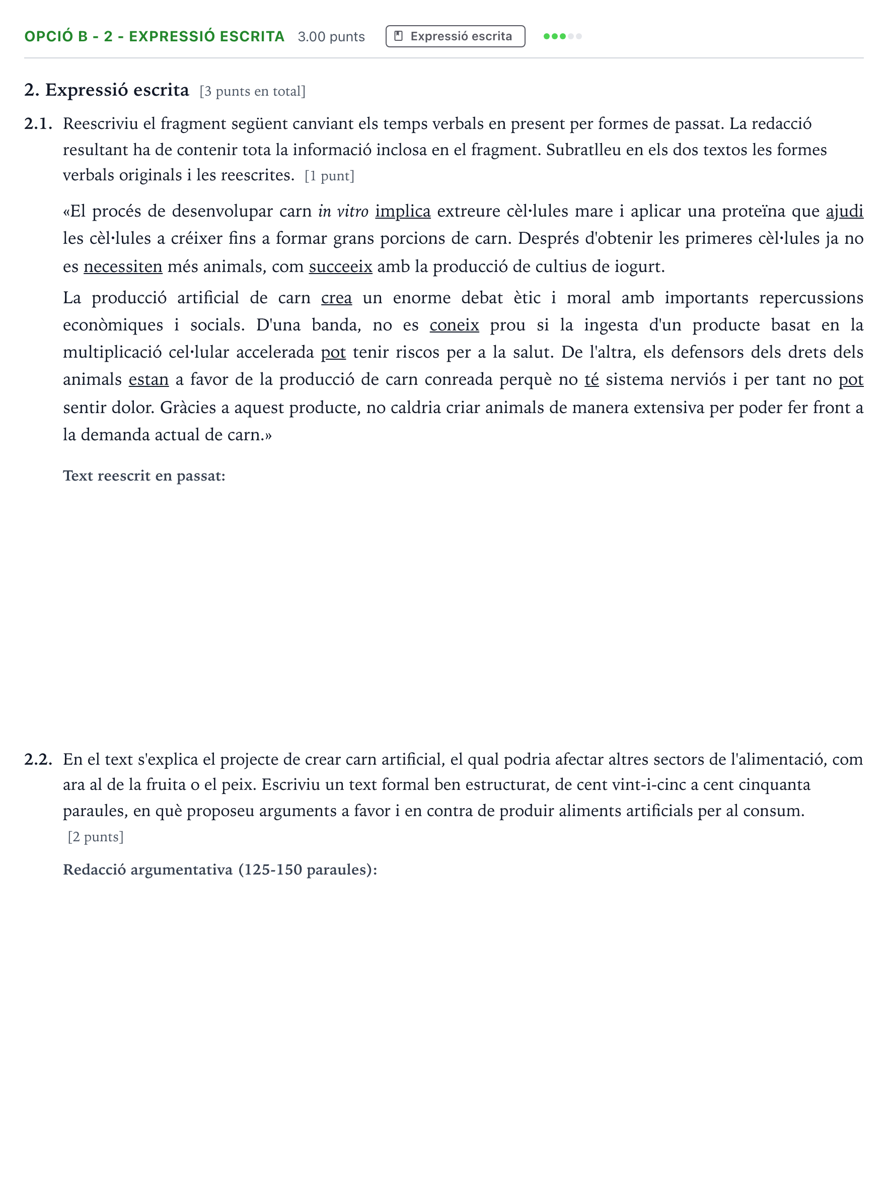 Enunciado: Ejercicio Opció B - 2 - Expressió escrita · Lengua Catalana y Literatura II Selectividad Cataluña Juny Serie 5 2023