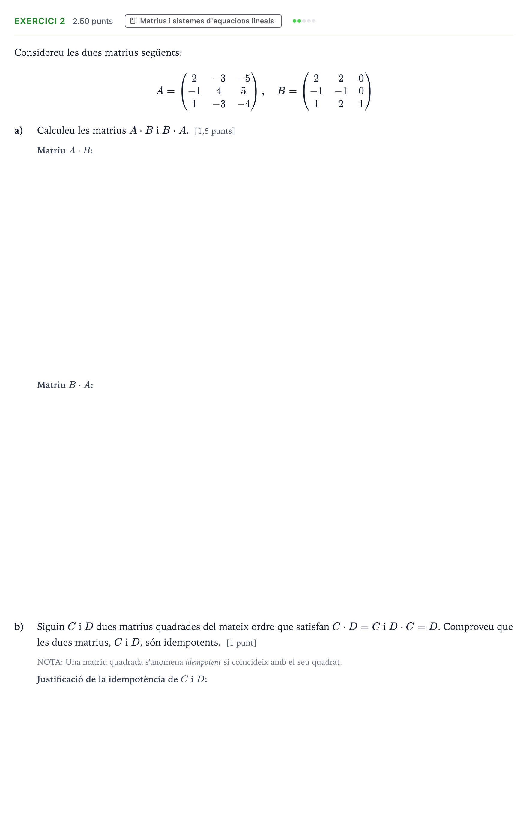 Enunciado: Problema 2 · Matemáticas II Selectividad Cataluña Juny Serie 1 2023