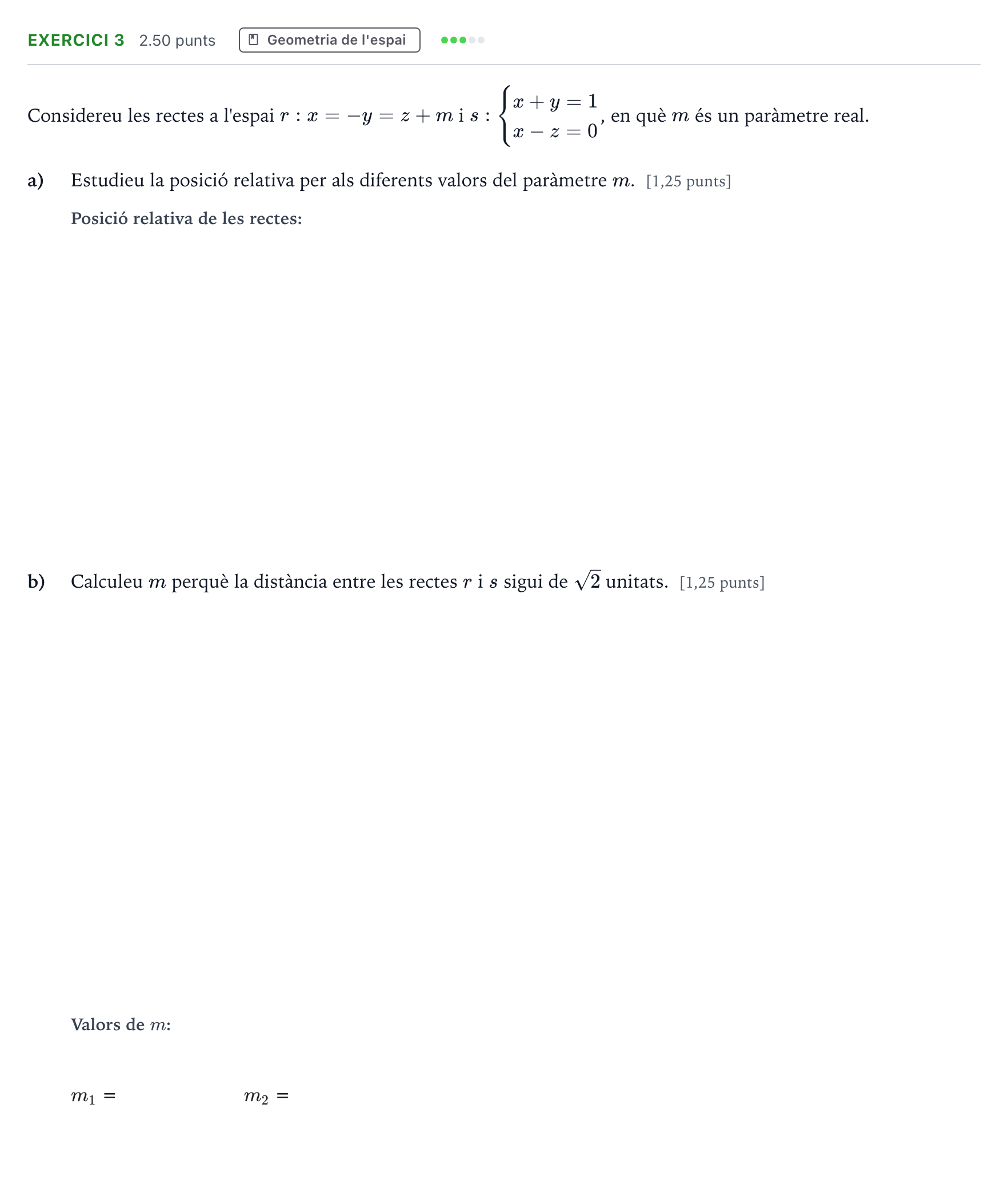 Enunciado: Problema 3 · Matemáticas II Selectividad Cataluña Juny Serie 5 2023