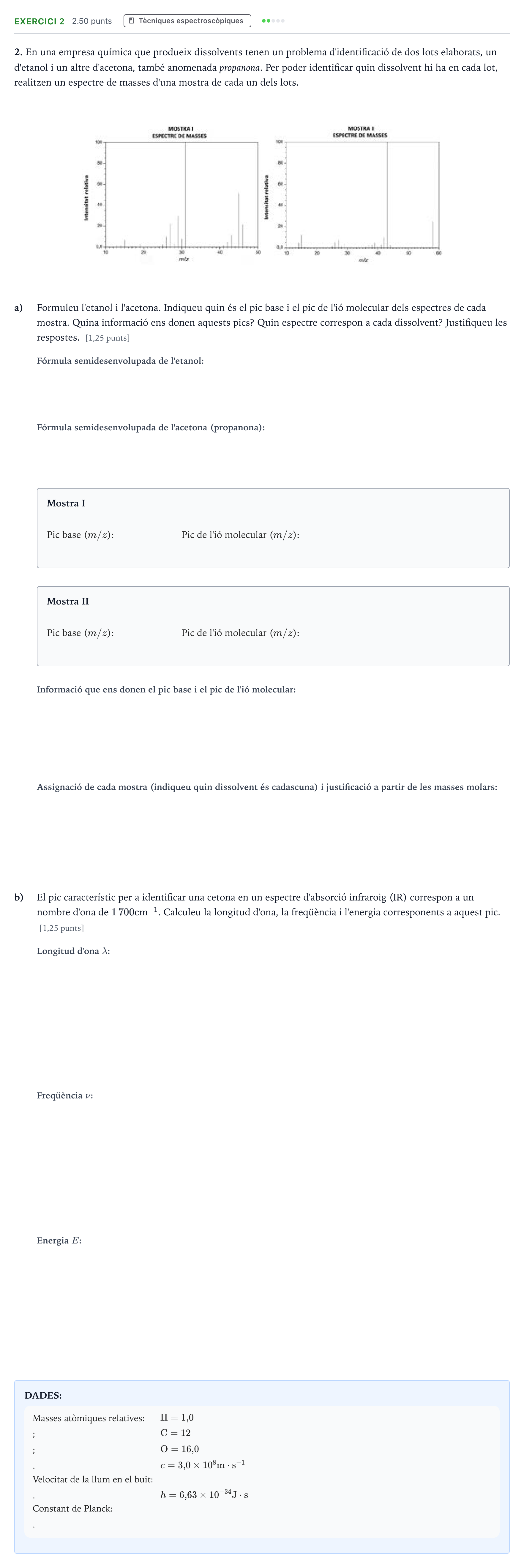 Enunciado: Problema 2 · Química Selectividad Cataluña Juny Serie 1 2023