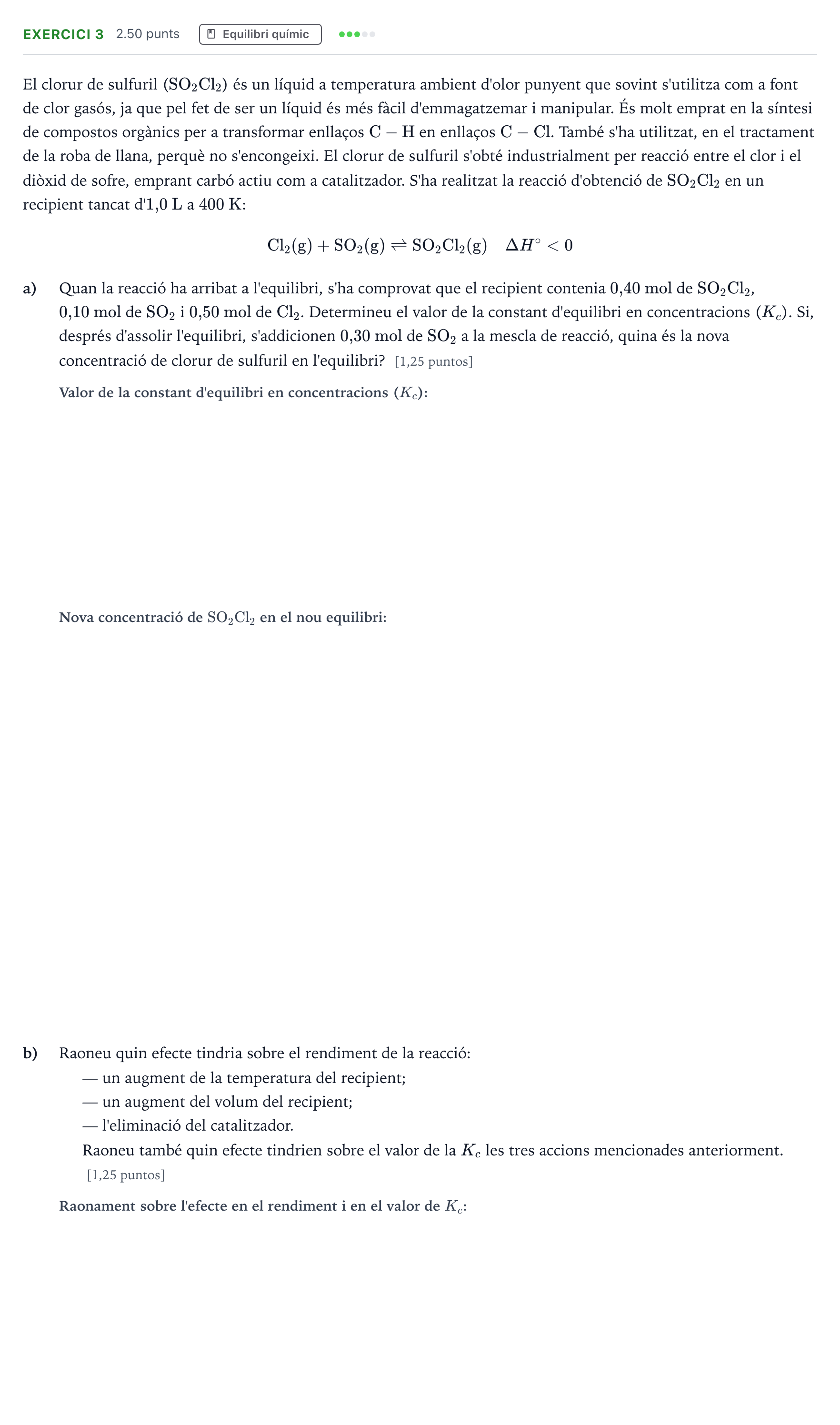 Enunciado: Problema 3 · Química Selectividad Cataluña Juny Serie 1 2023