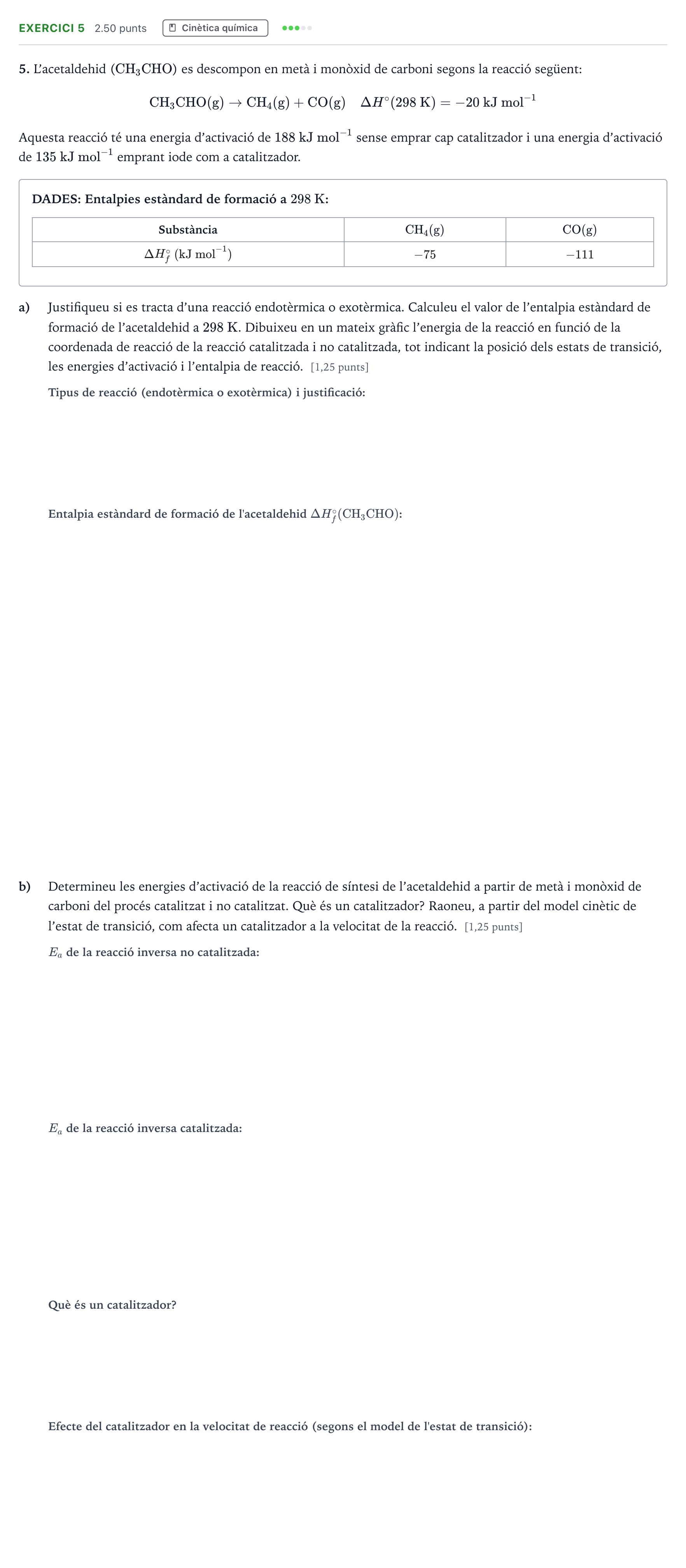 Enunciado: Problema 5 · Química Selectividad Cataluña Juny Serie 1 2023