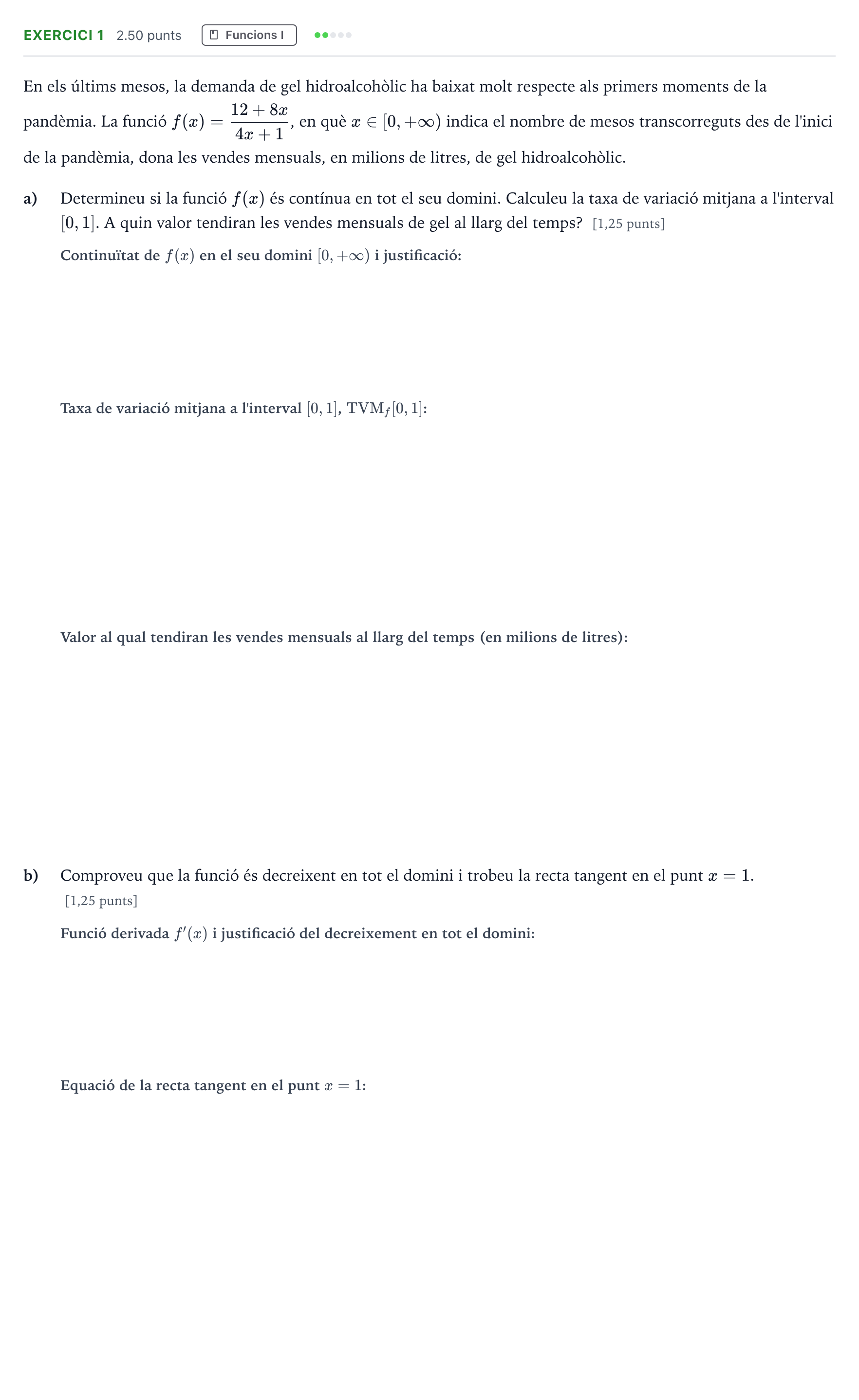 Enunciado: Problema 1 · Matemáticas aplicadas a las Ciencias Sociales II Selectividad Cataluña Juny Serie 5 2023
