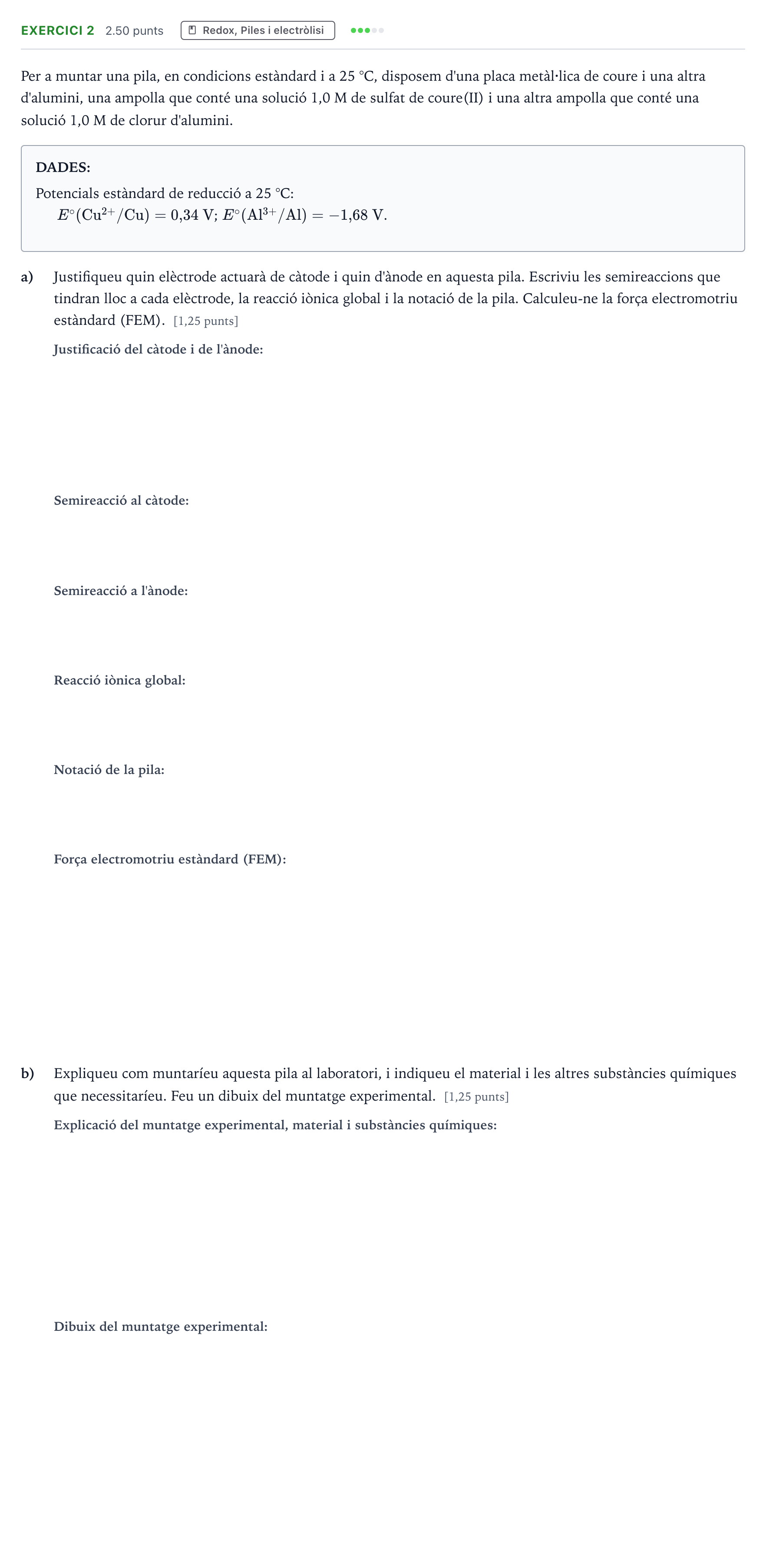 Enunciado: Problema 2 · Química Selectividad Cataluña Juny Serie 5 2023