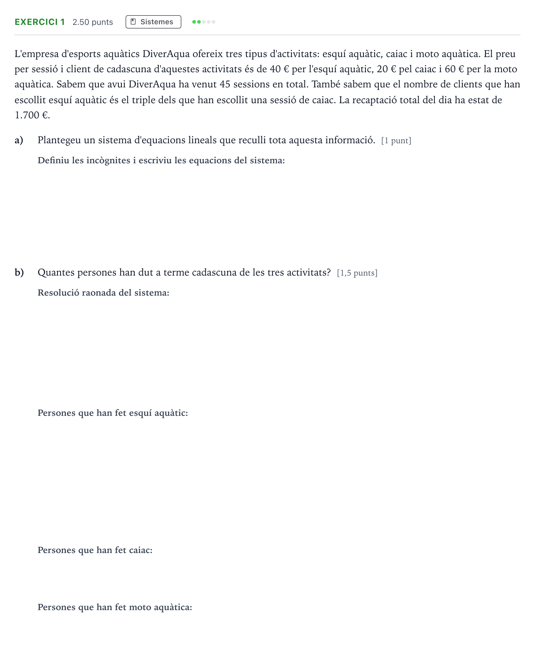 Enunciado: Problema 1 · Matemáticas aplicadas a las Ciencias Sociales II Selectividad Cataluña Setembre Serie 2 2023