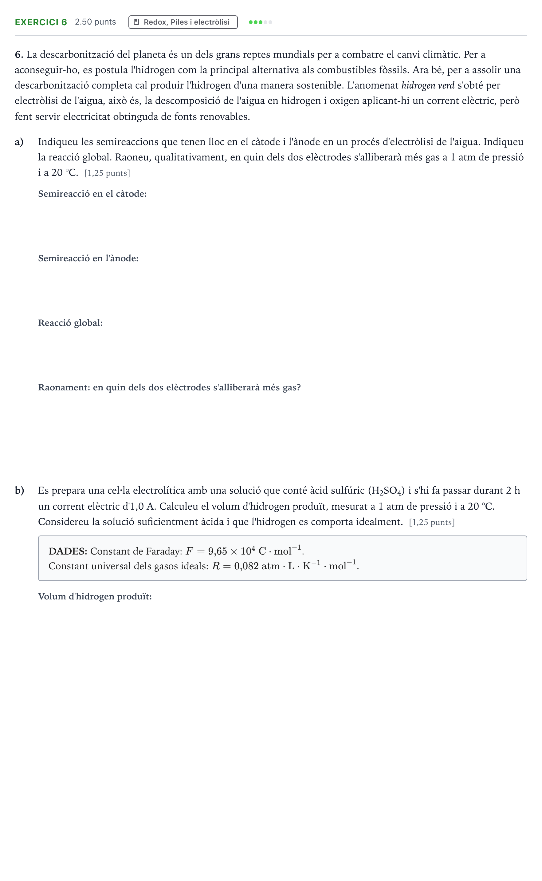 Enunciado: Problema 6 · Química Selectividad Cataluña Setembre Serie 2 2023